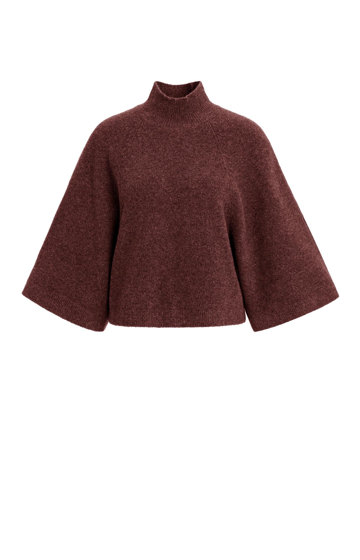 Wide sleeve sweater with high neckline - Bitter Chocolate Red Melange