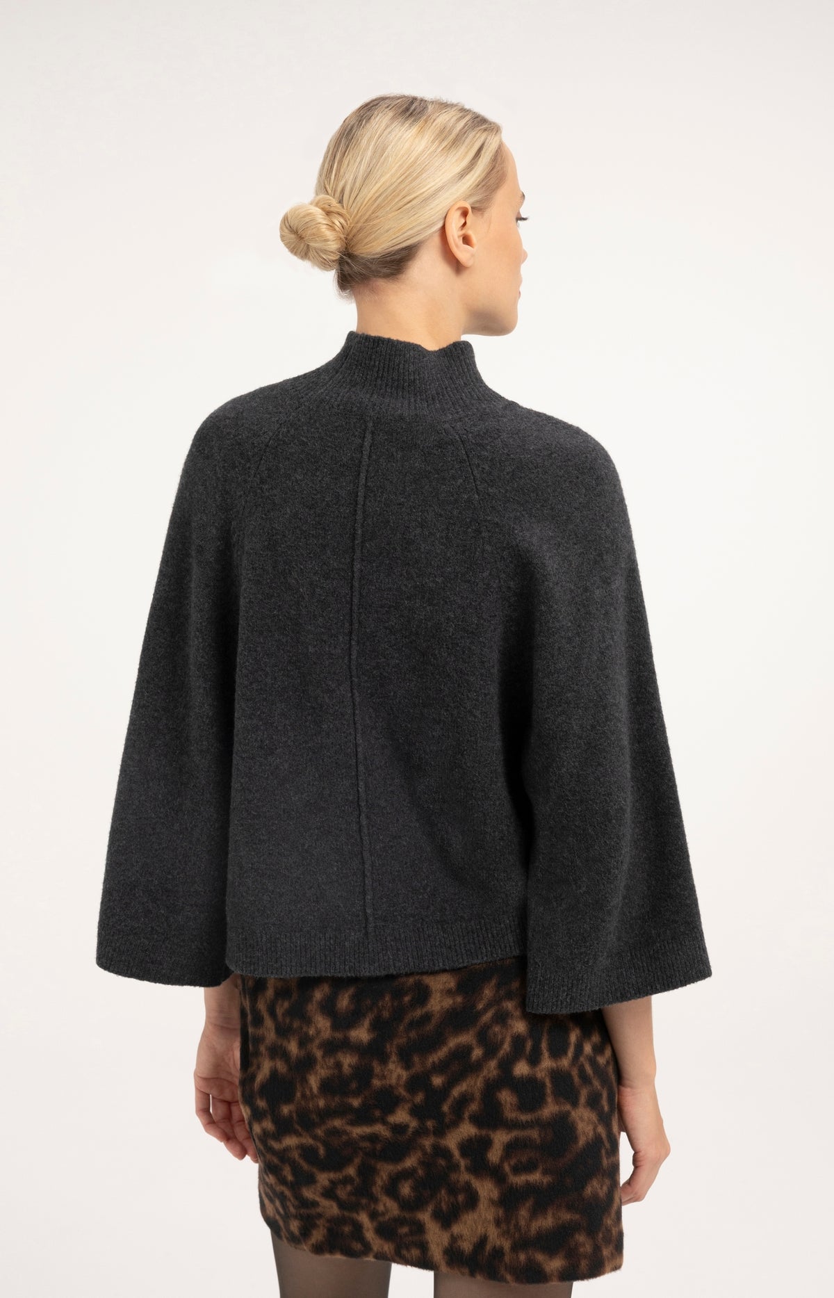 Wide sleeve sweater with high neckline
