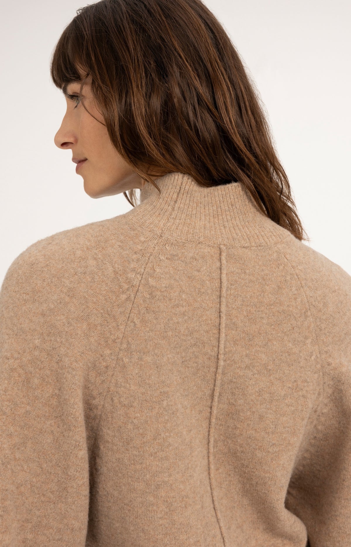 Pull à larges manches, col montant - Dark Beige Melange