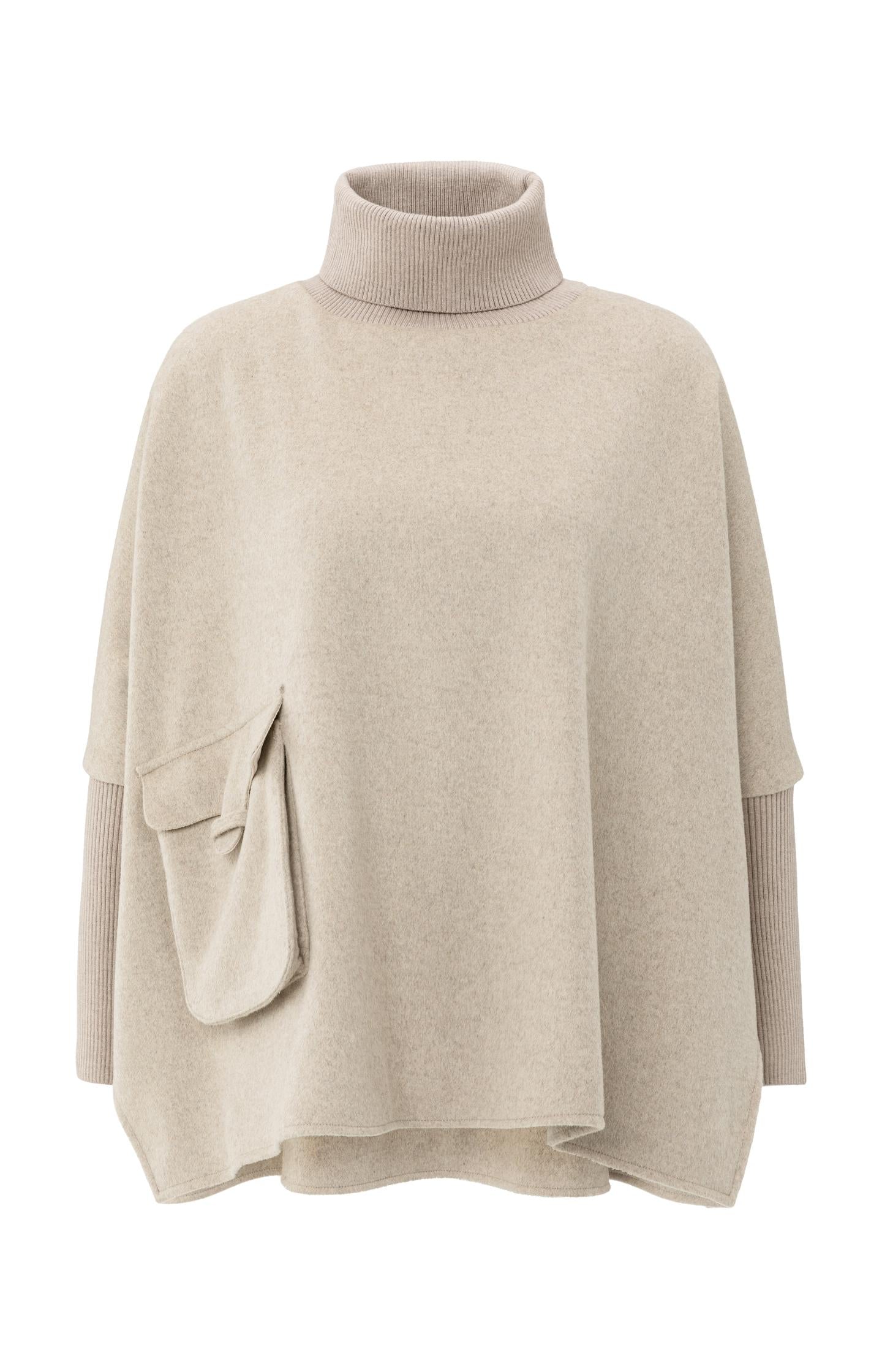 Wool blend poncho with turtleneck and flap pocket - Type: product