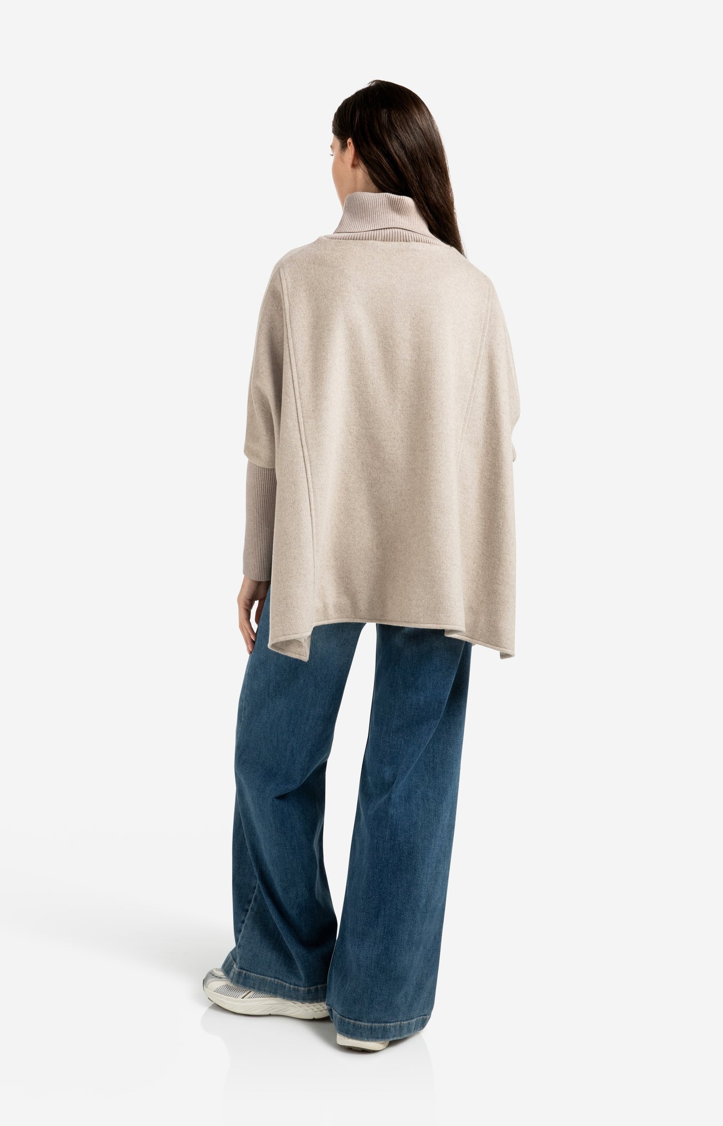 Wool blend poncho with turtleneck and flap pocket