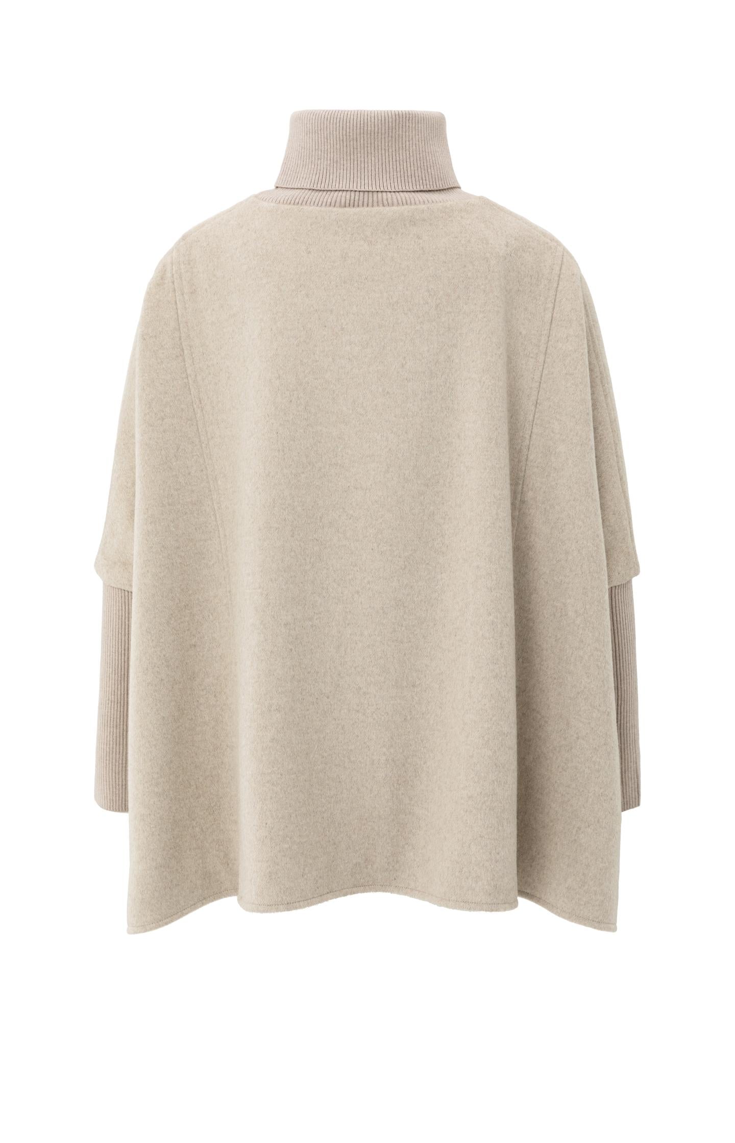 Wool blend poncho with turtleneck and flap pocket