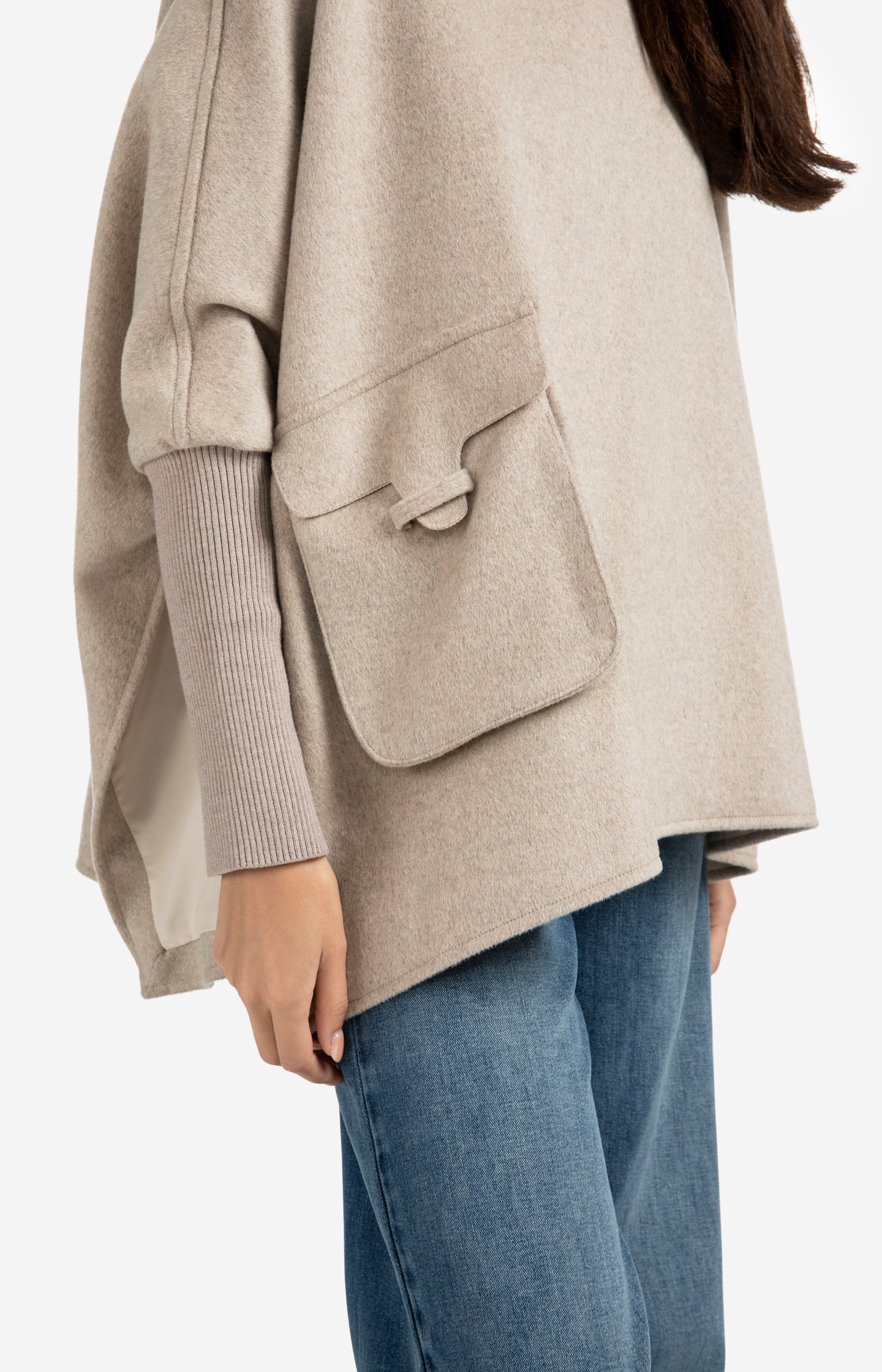 Wool blend poncho with turtleneck and flap pocket