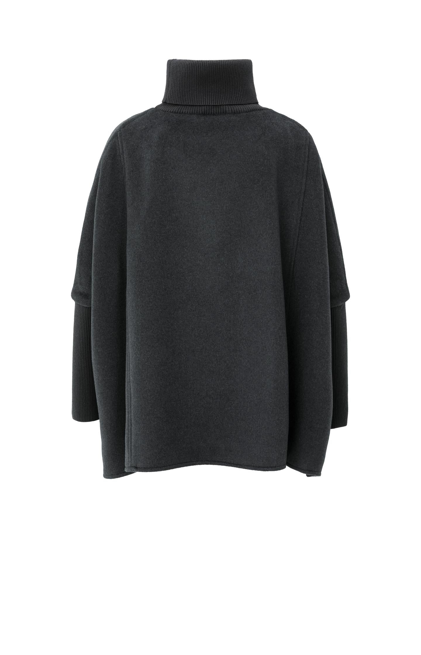 Wool blend poncho with turtleneck and flap pocket