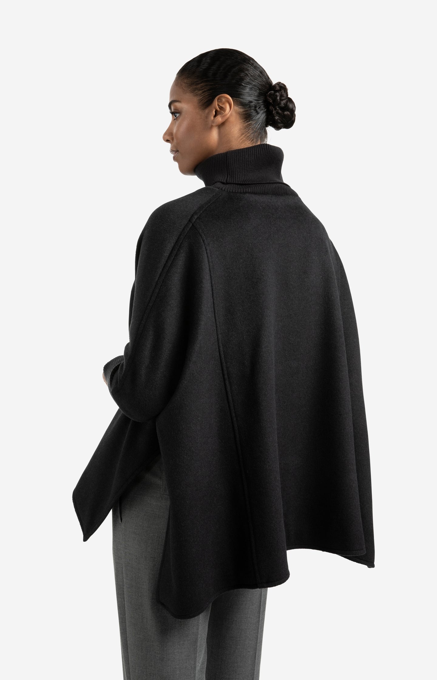 Wool blend poncho with turtleneck and flap pocket