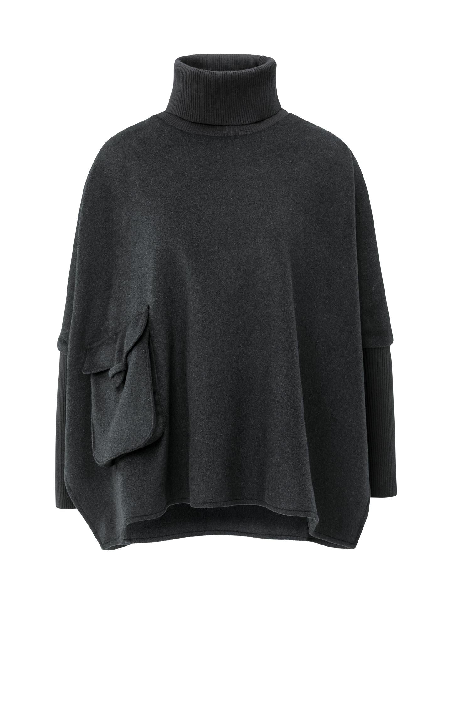 Wool blend poncho with turtleneck and flap pocket - Type: product