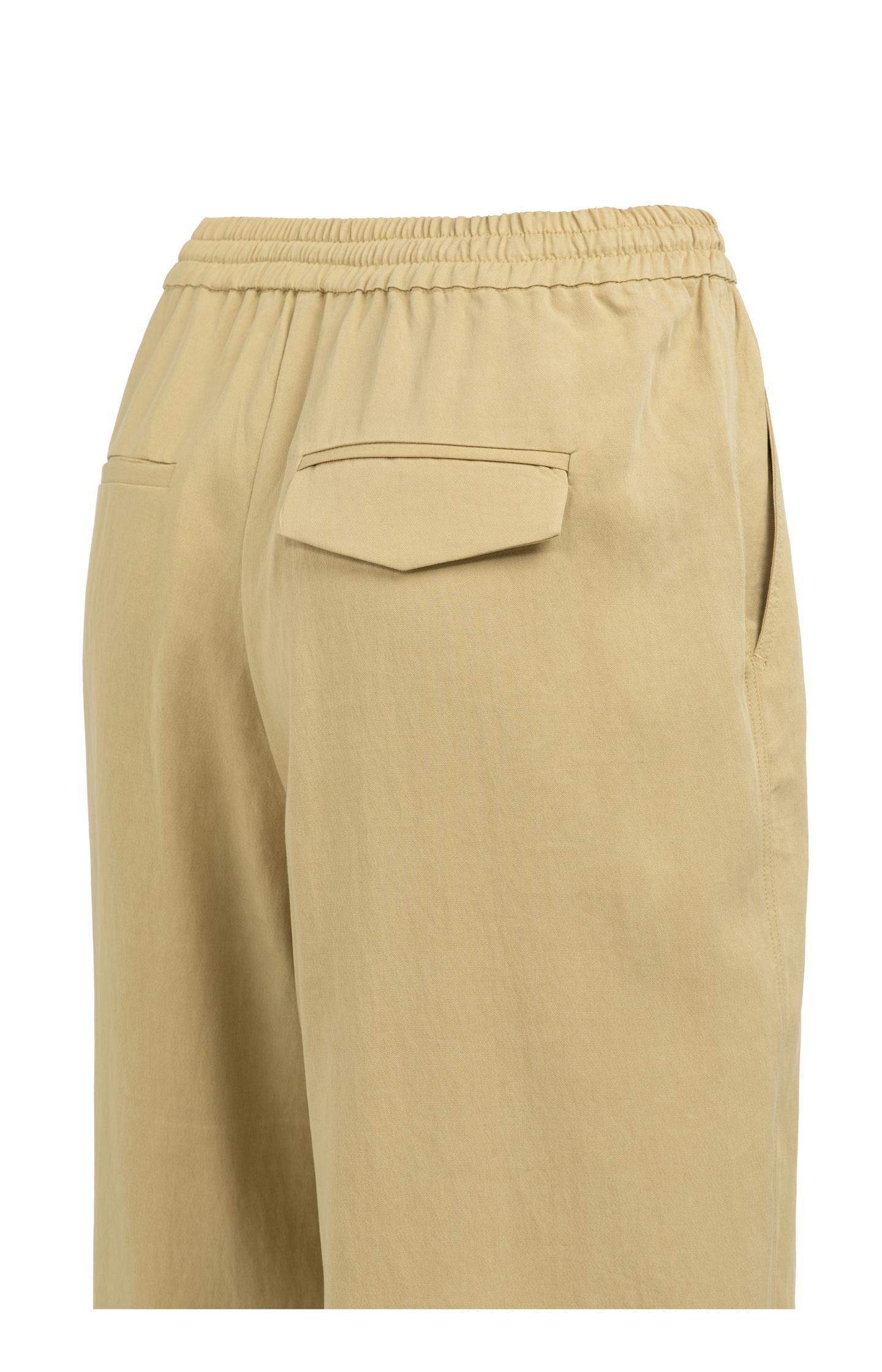 Woven barrel-leg trousers with elastic waist