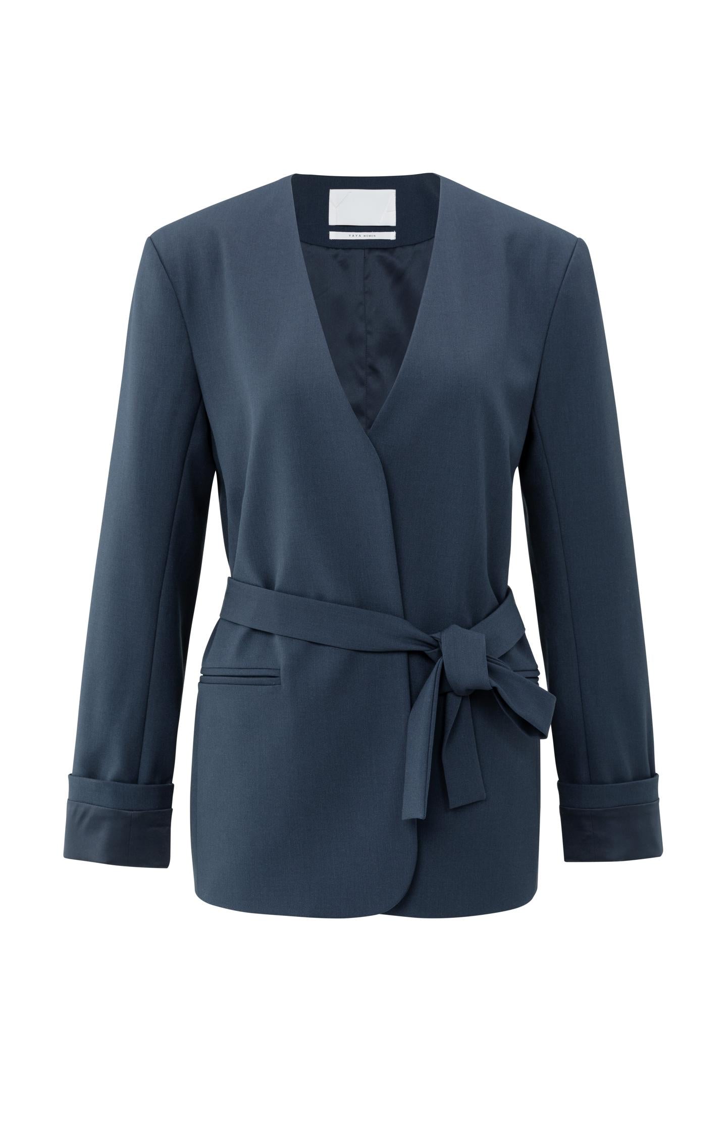 Woven blazer with belt and folded cuff detail - Type: product