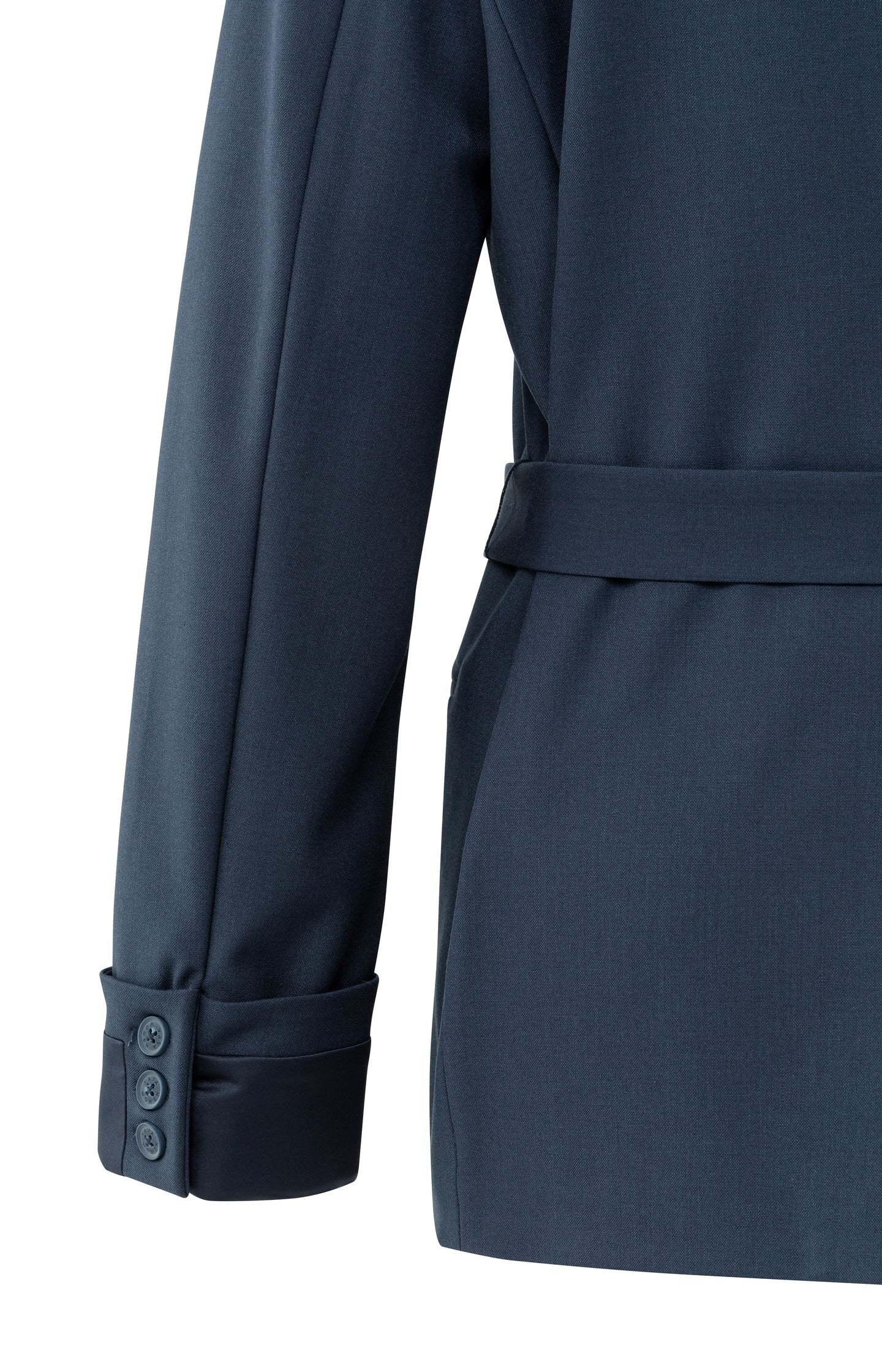 Woven blazer with belt and folded cuff detail