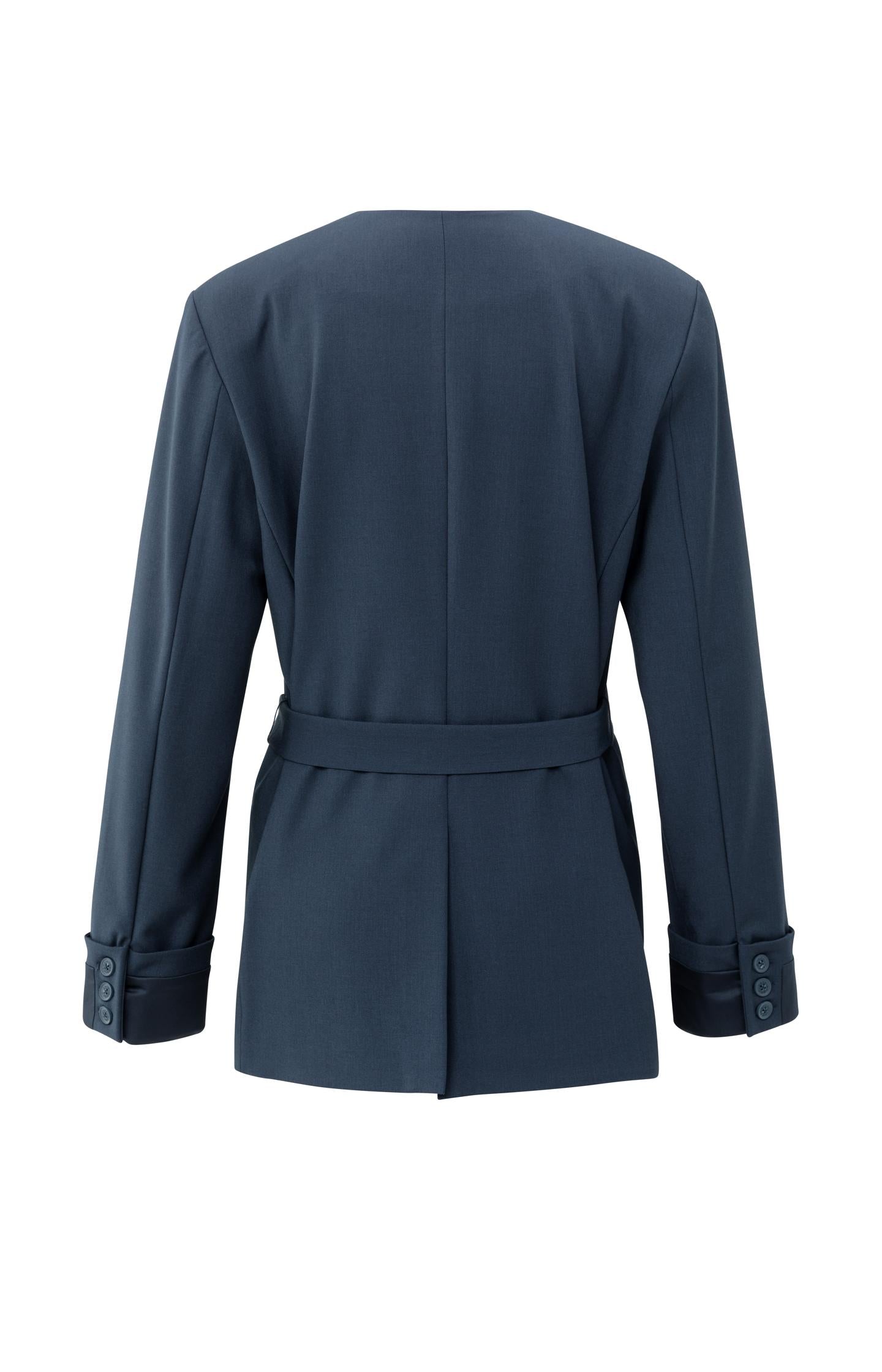 Woven blazer with belt and folded cuff detail