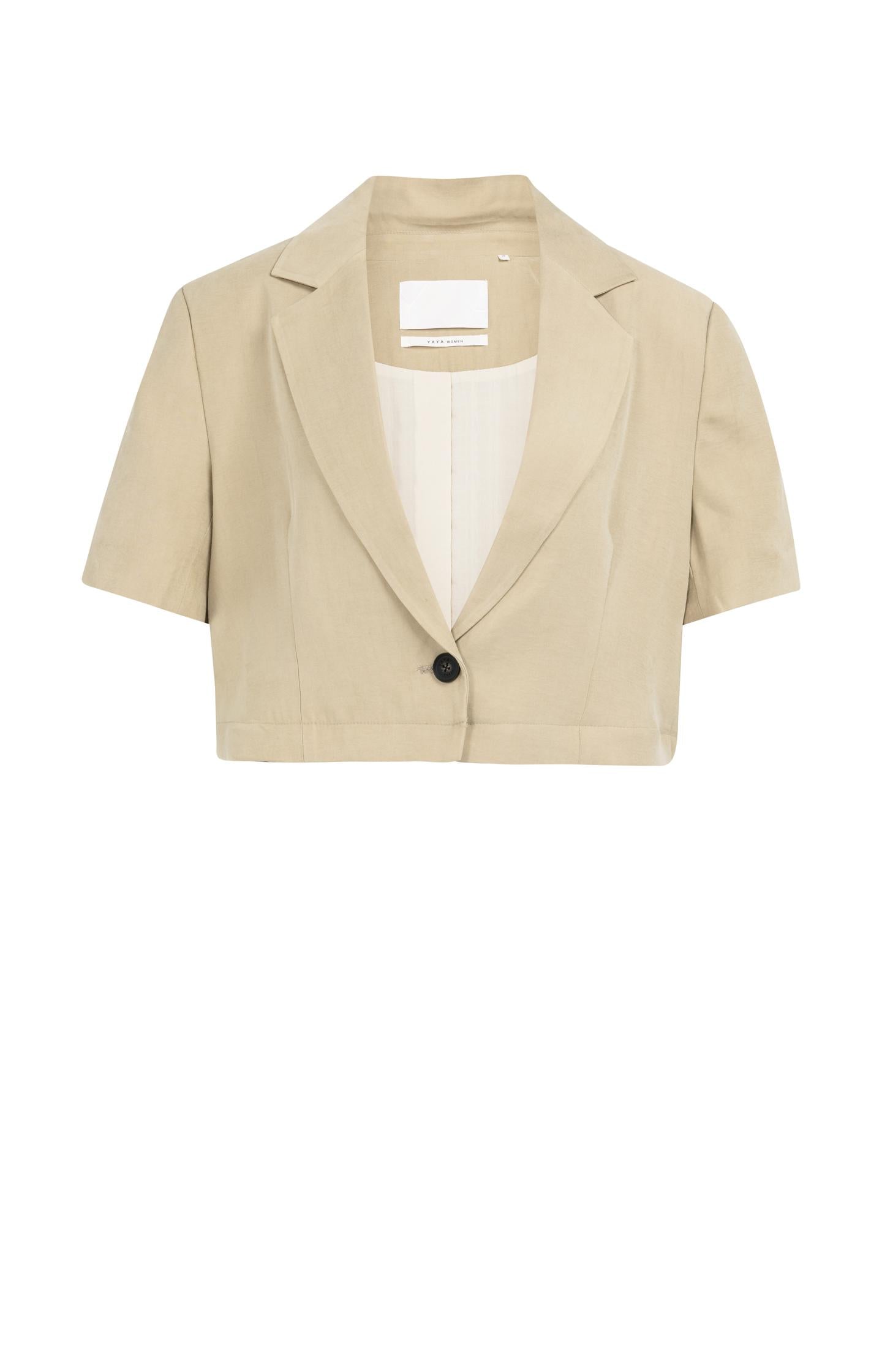 Woven blazer with short sleeves and detachable zip hem