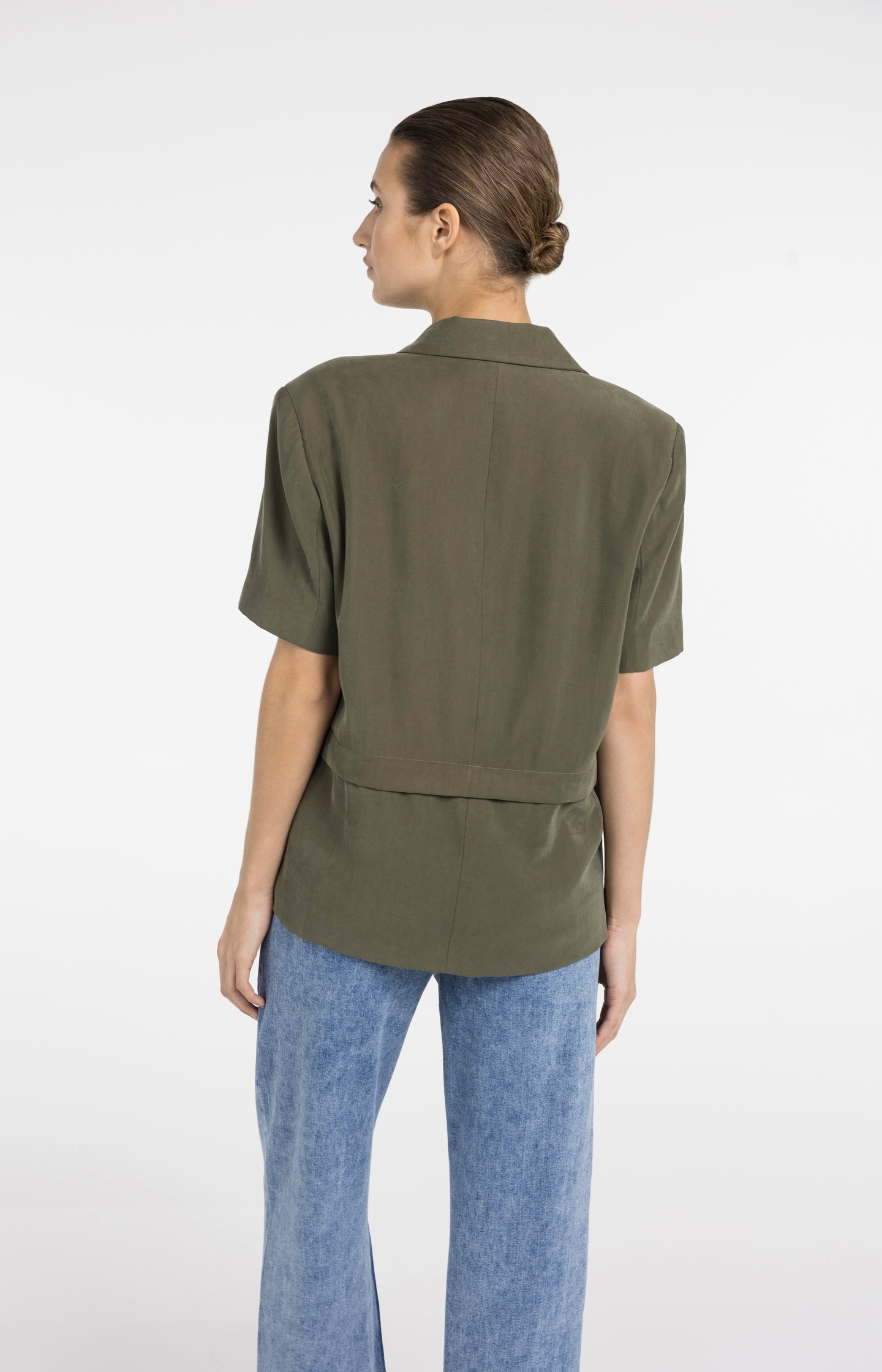 Woven blazer with short sleeves and detachable zip hem