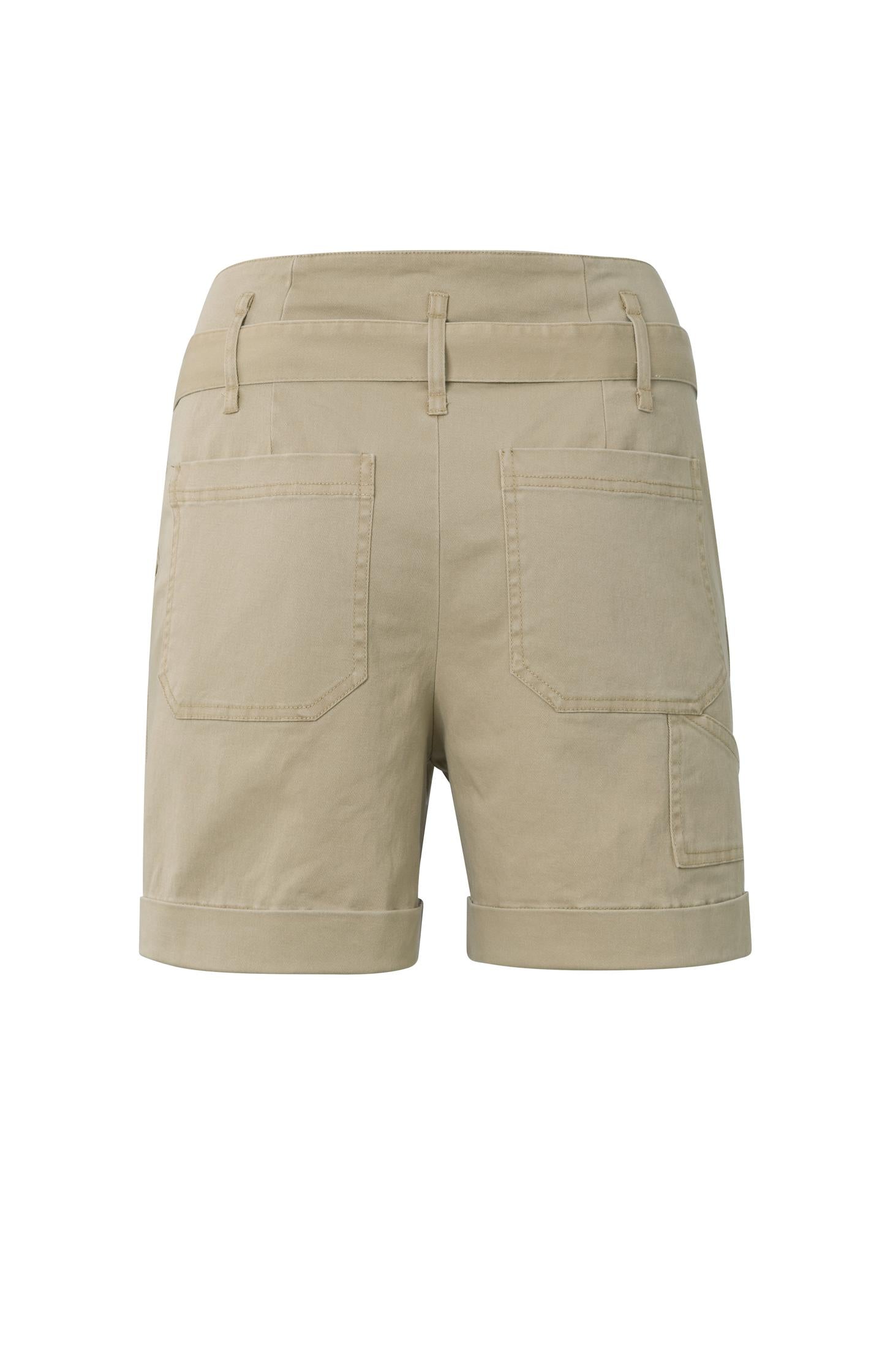 Woven cargo shorts with high waist, pockets and bow accent