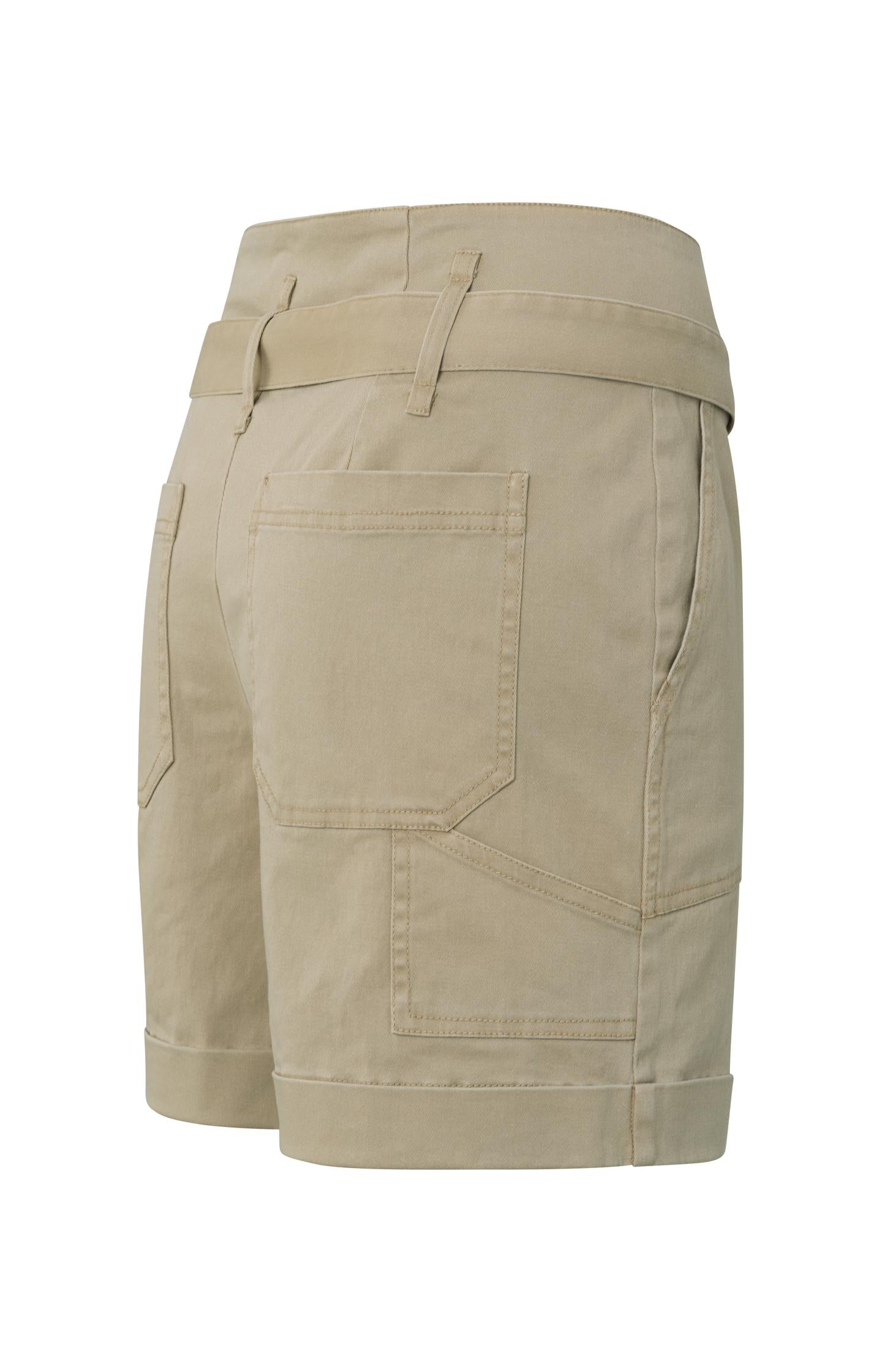 Woven cargo shorts with high waist, pockets and bow accent