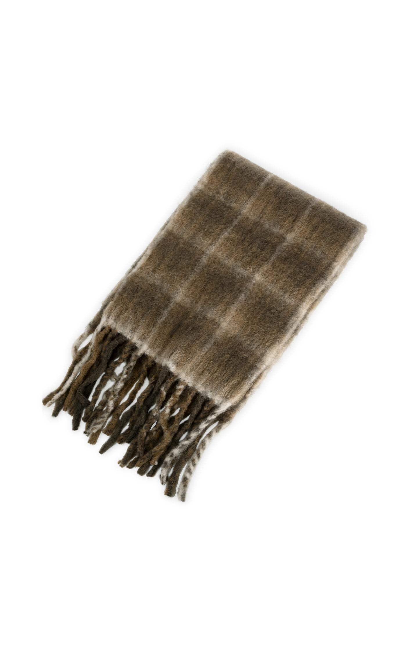 Woven checked scarf with fringes