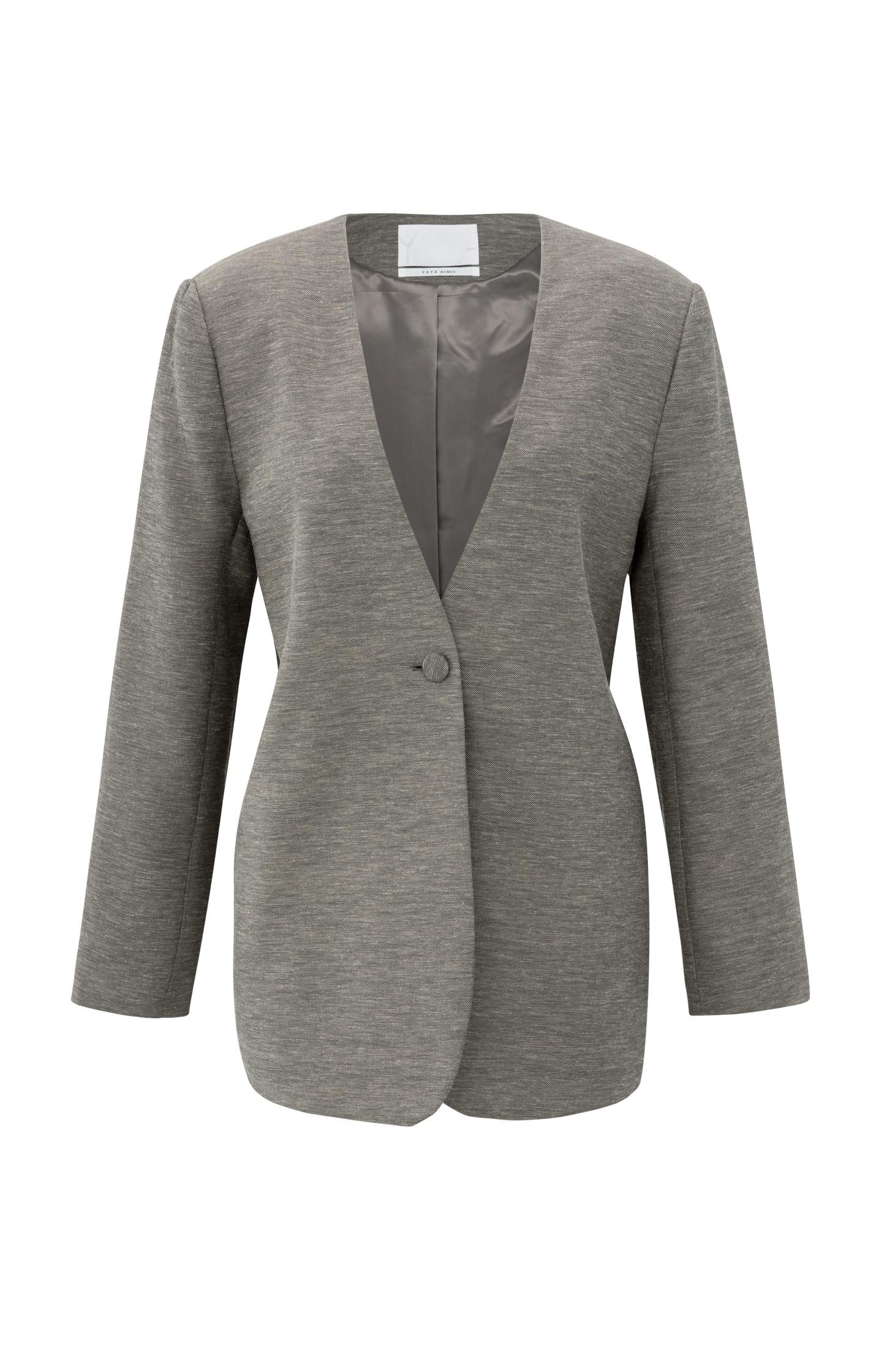Woven collarless blazer with belt - Type: product