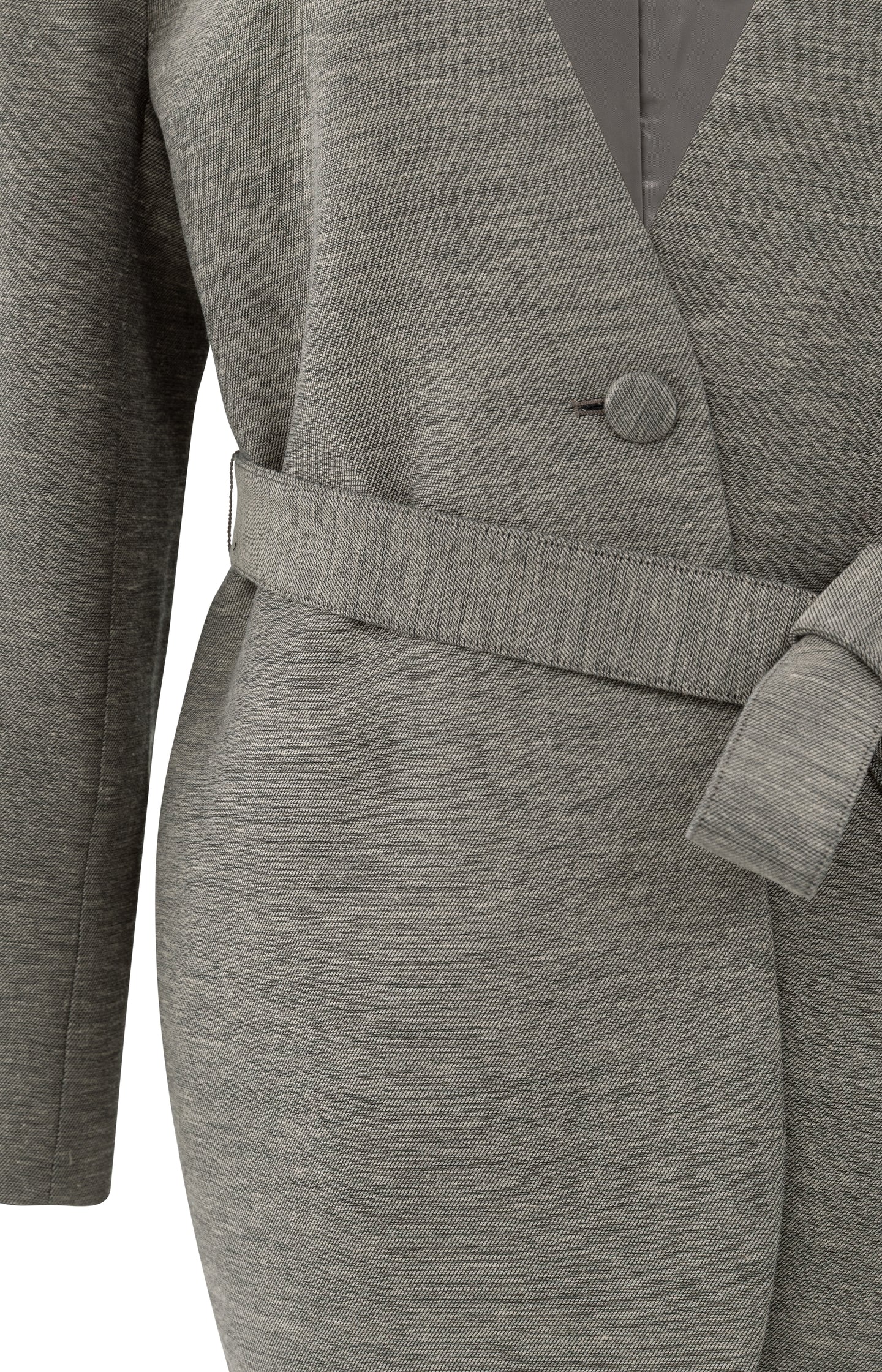 Woven collarless blazer with belt