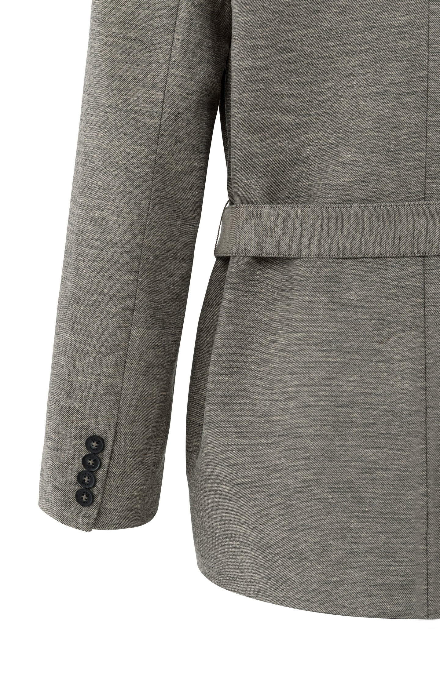 Woven collarless blazer with belt
