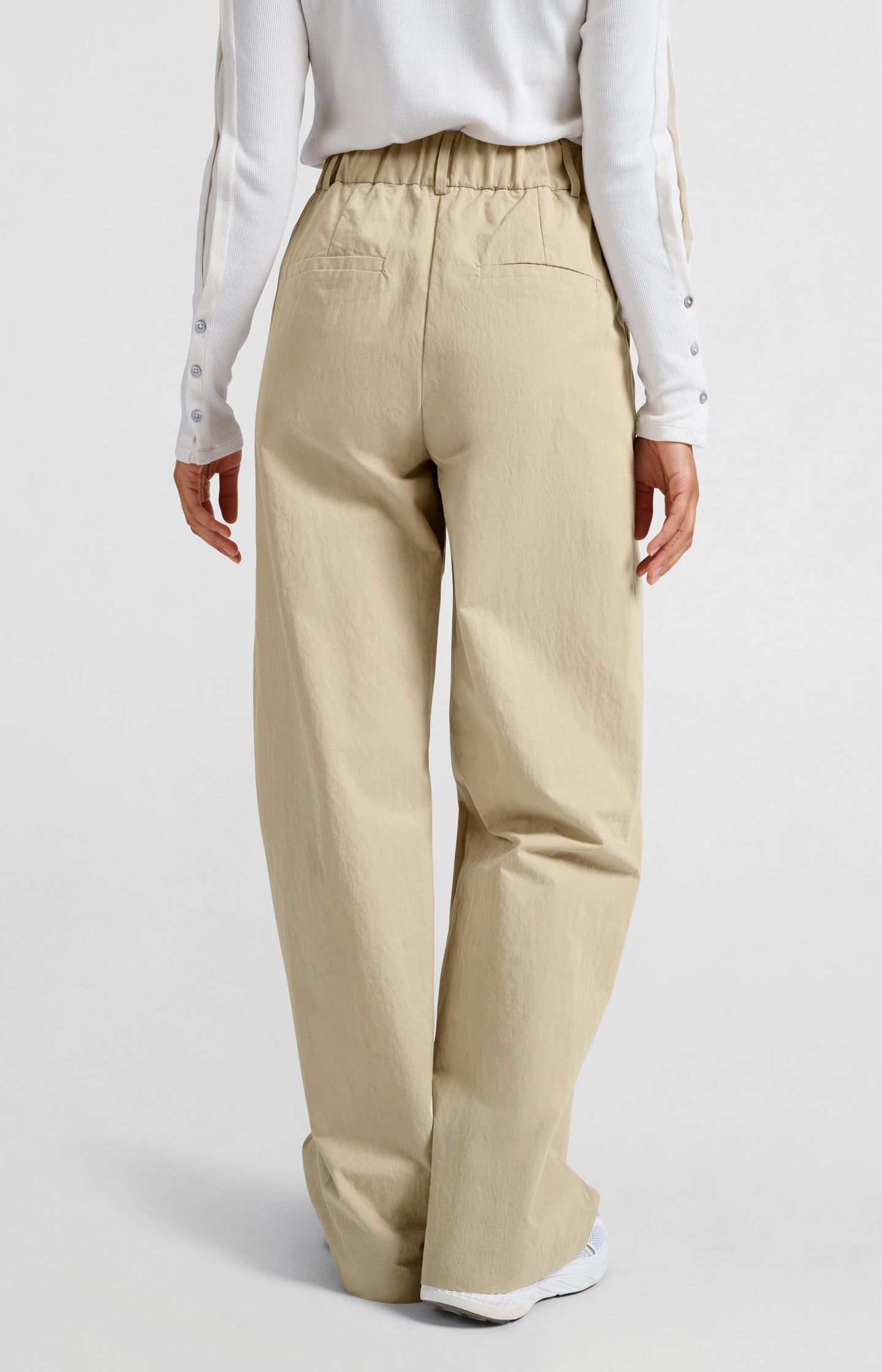 Woven cotton high-waist trousers with oversized fit