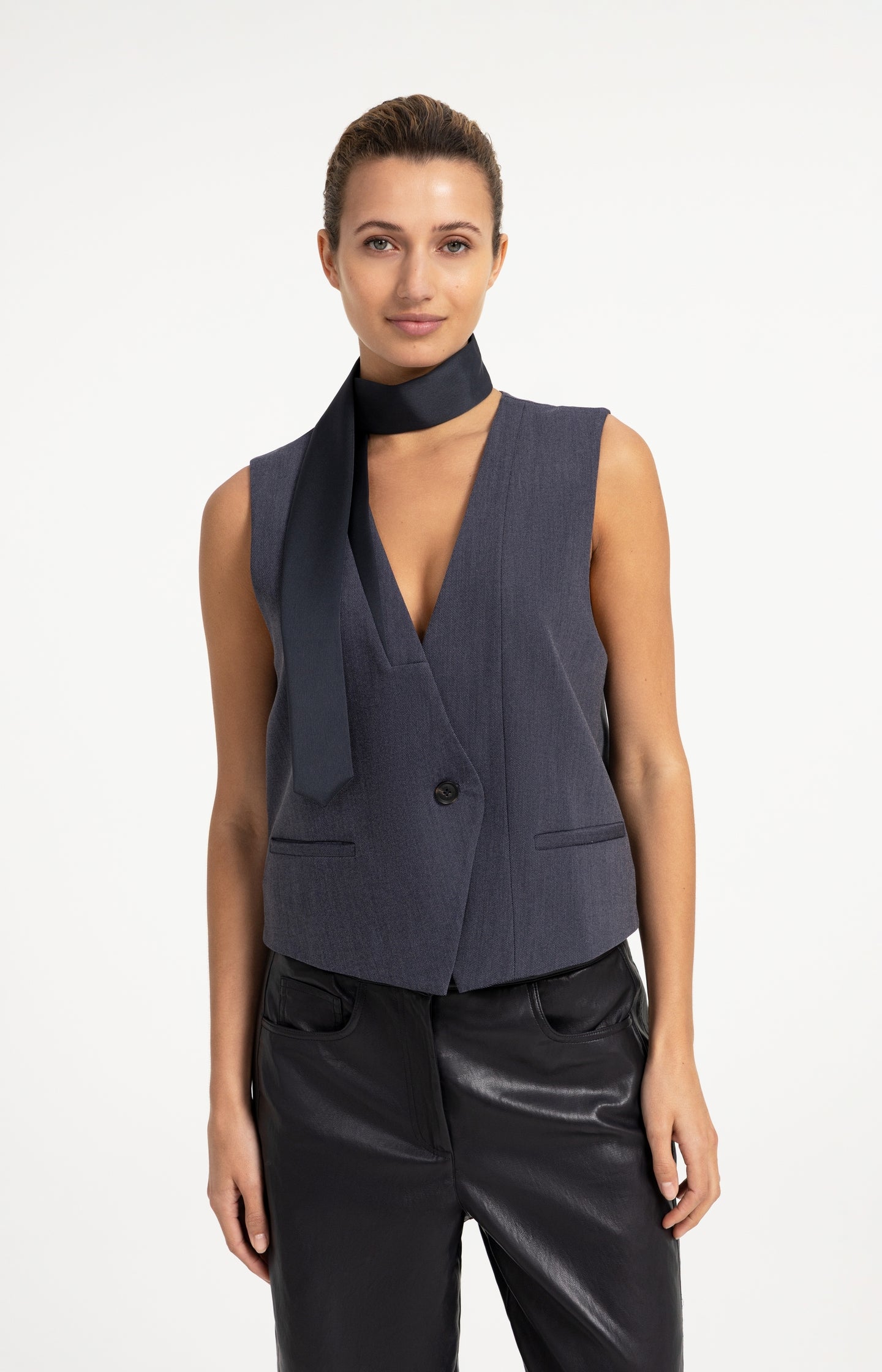 Woven gilet with satin lapel detail