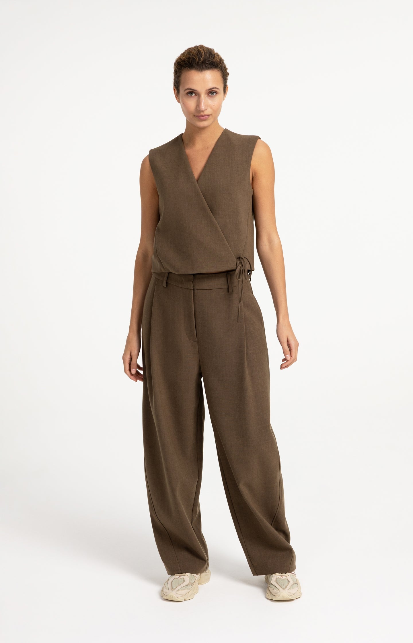 Woven gilet with wrap-over detail and side tie closure