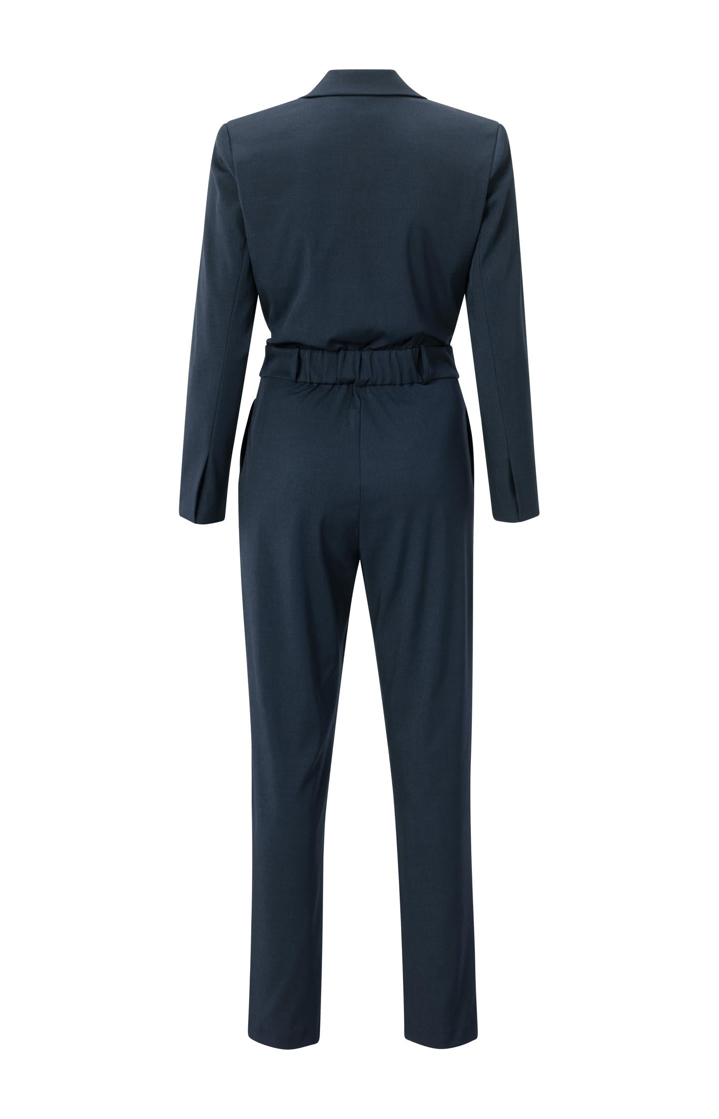 Woven jumpsuit with long sleeves, collar and belt