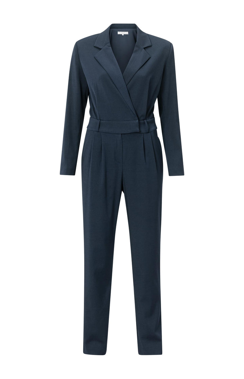 Woven jumpsuit with long sleeves, collar and belt - Type: product