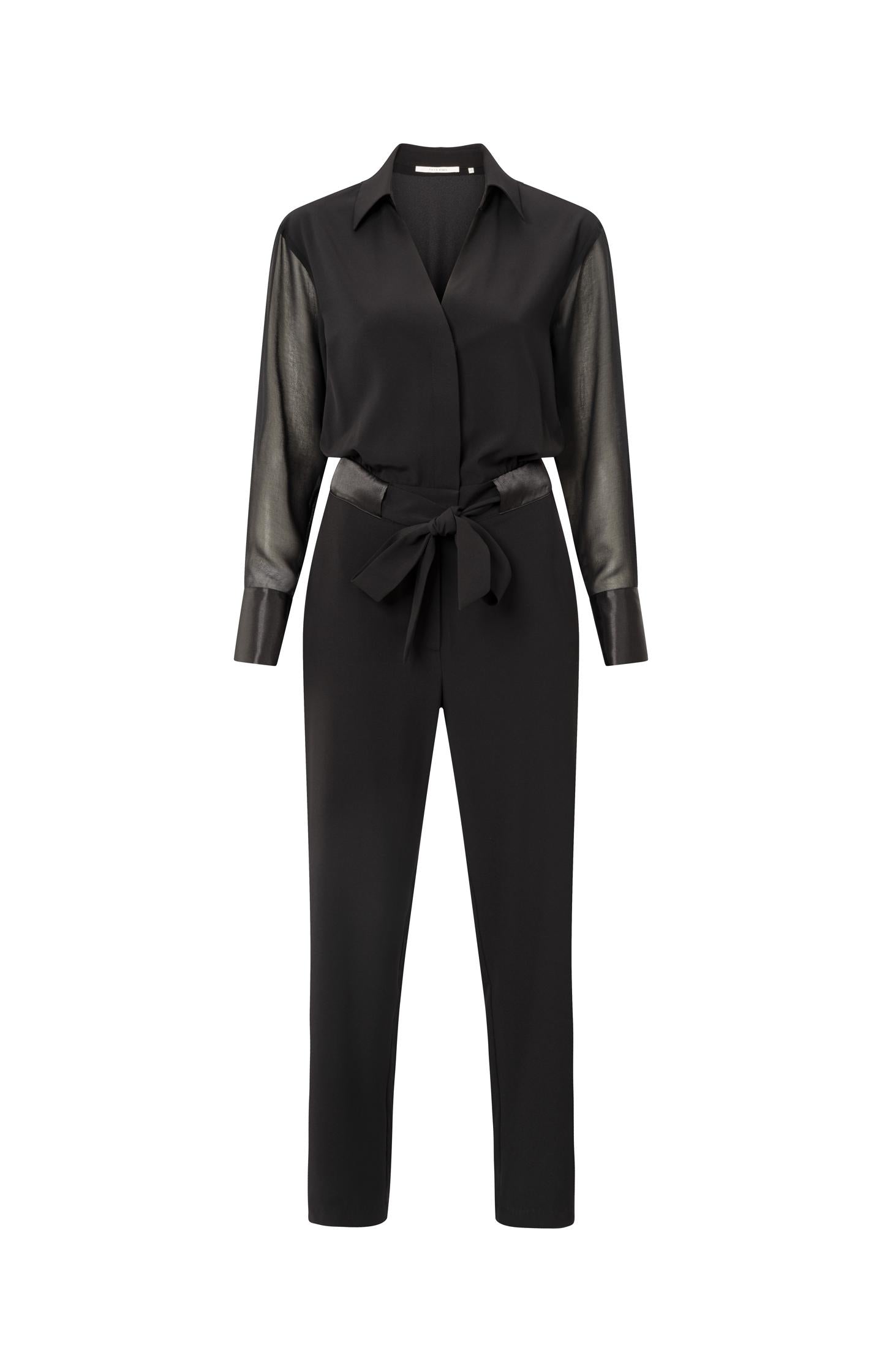Woven jumpsuit with tie belt and long, sheer sleeves - Type: product