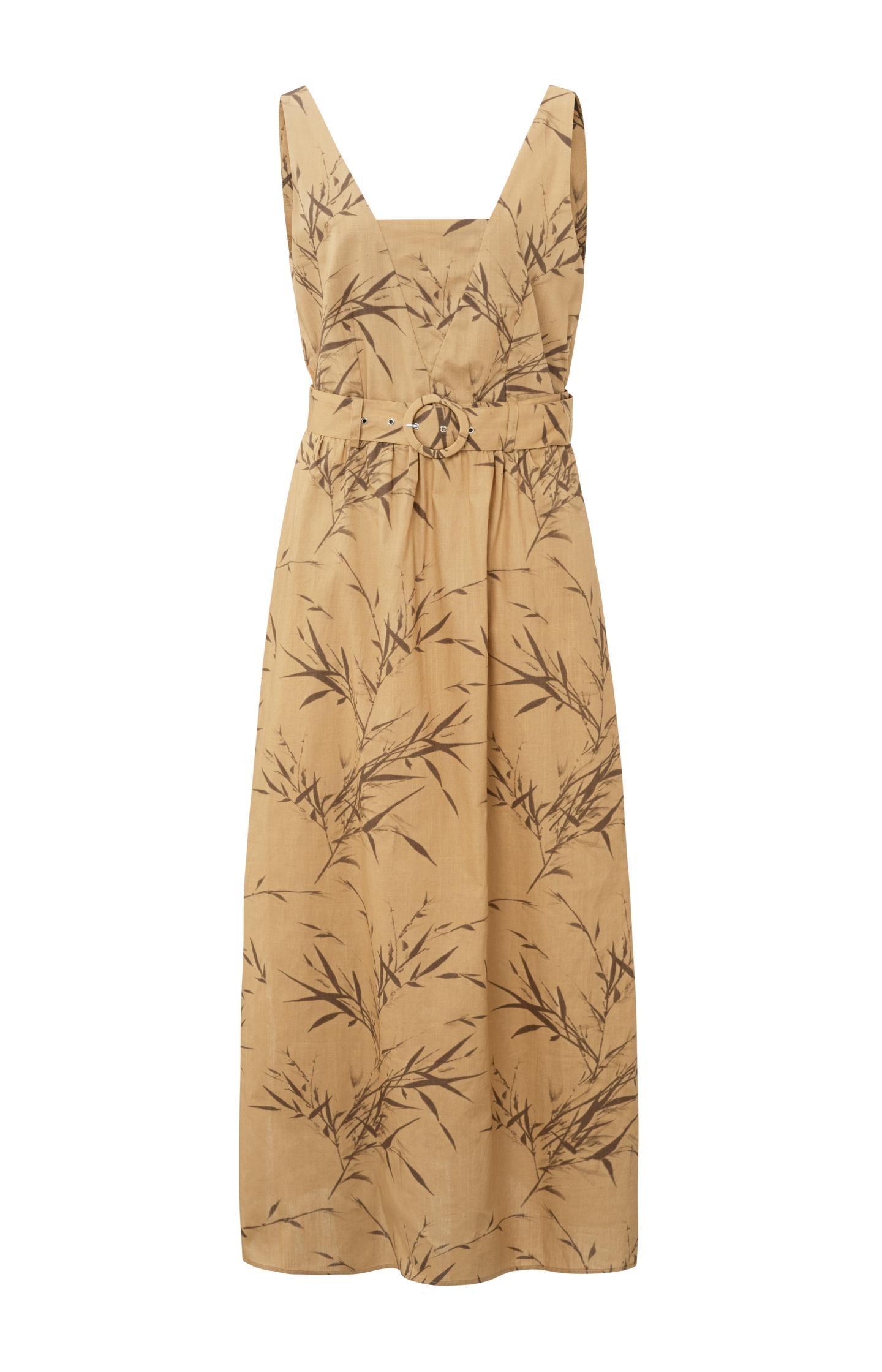 Woven maxi dress with square neck, slits and bamboo print - Type: product