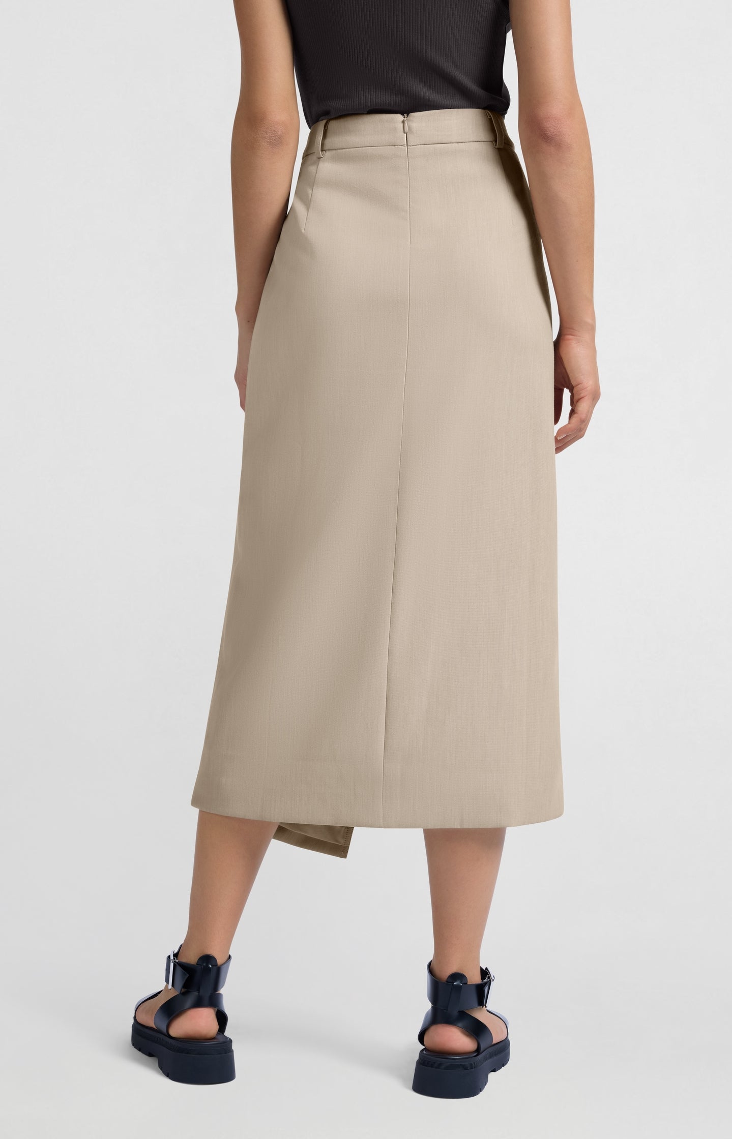 Woven melange midi skirt with slit