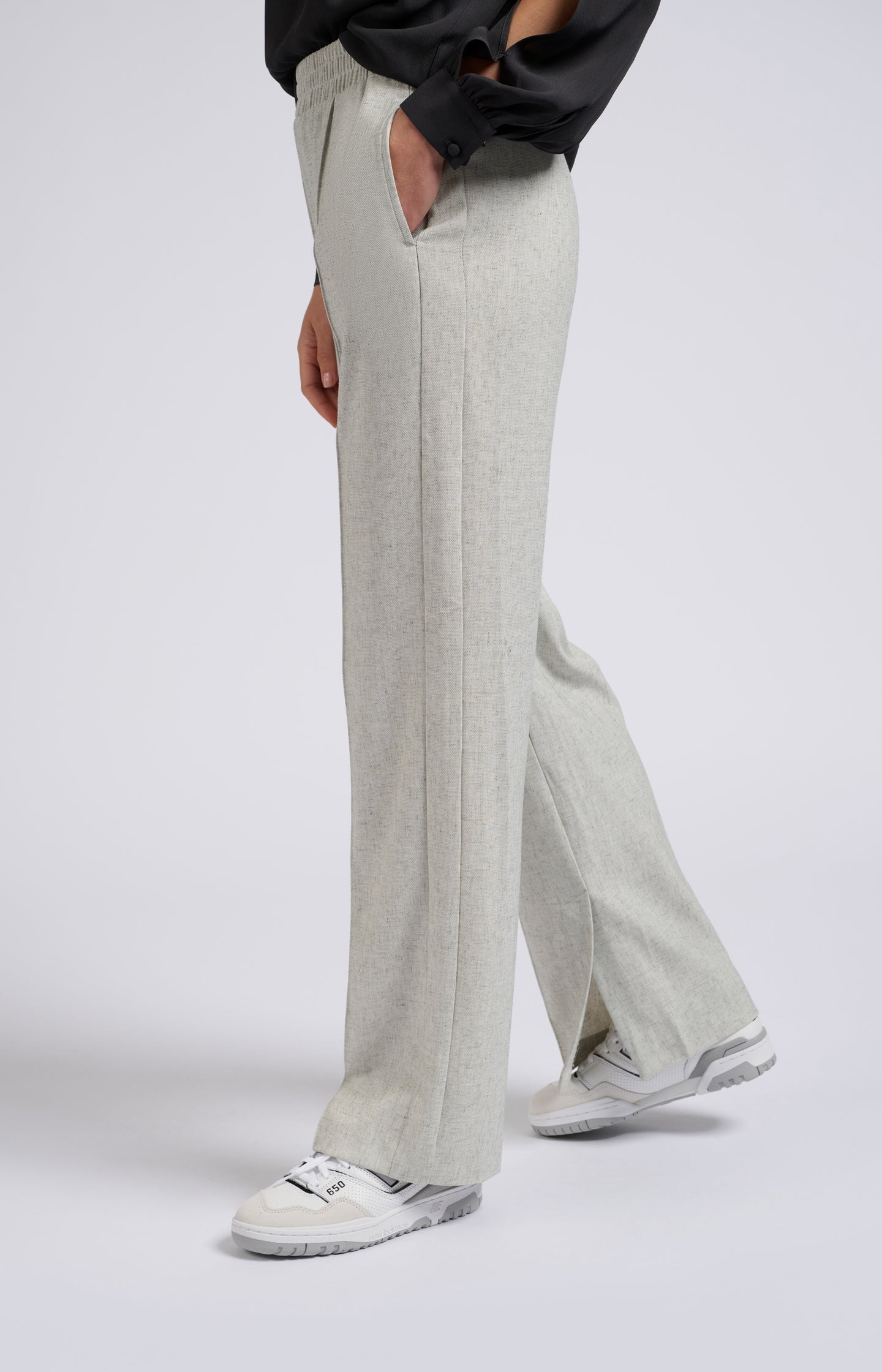 Woven melange trousers with wide legs