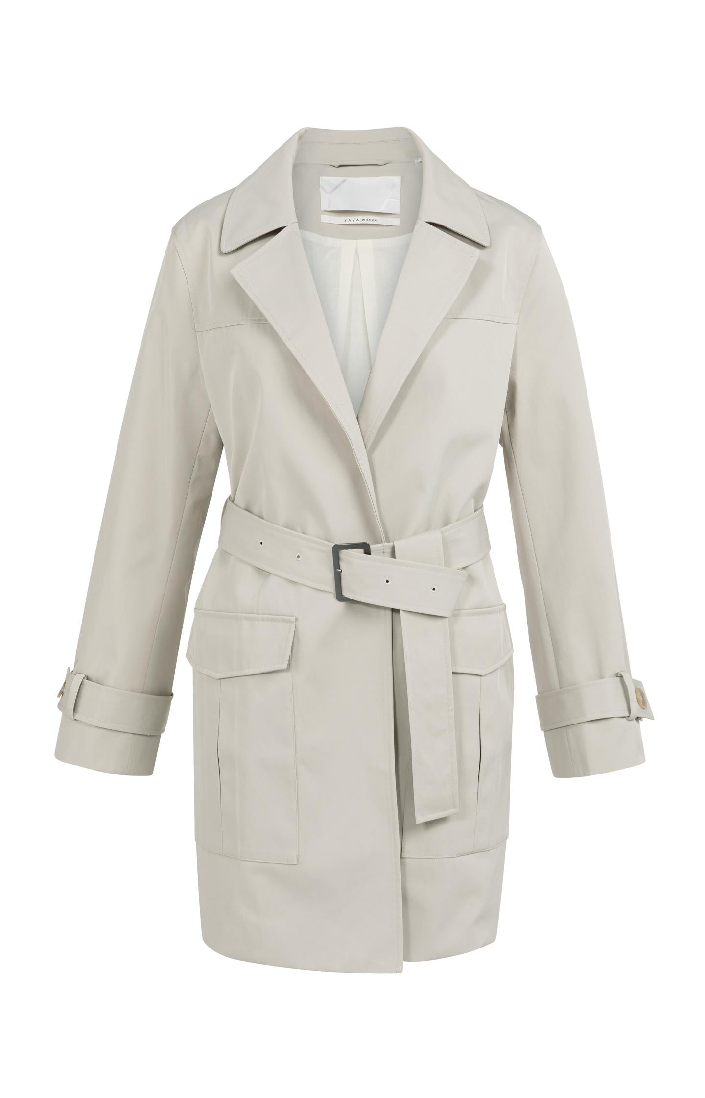 Woven mid-length trenchcoat with belt