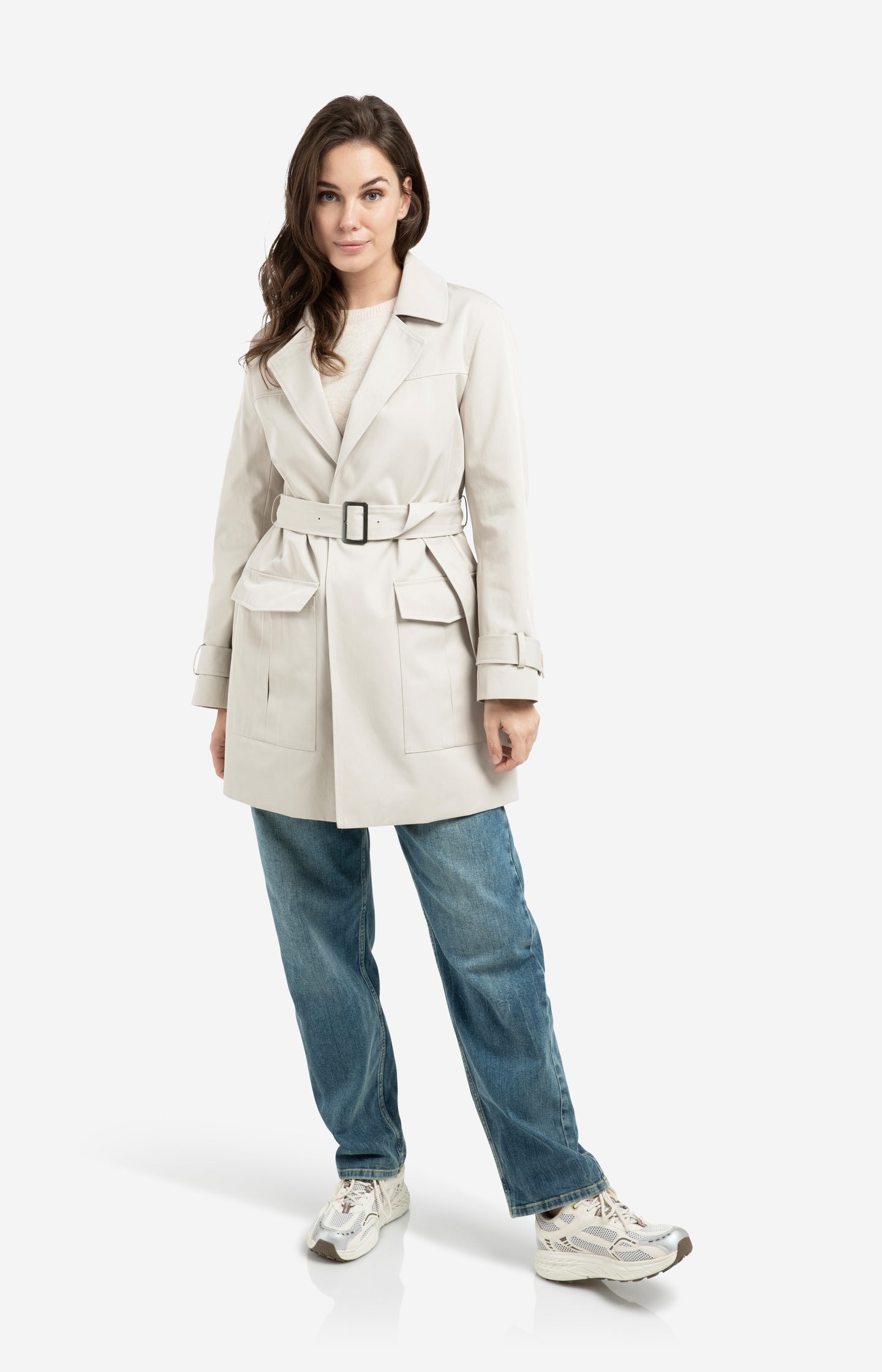 Woven mid-length trenchcoat with belt