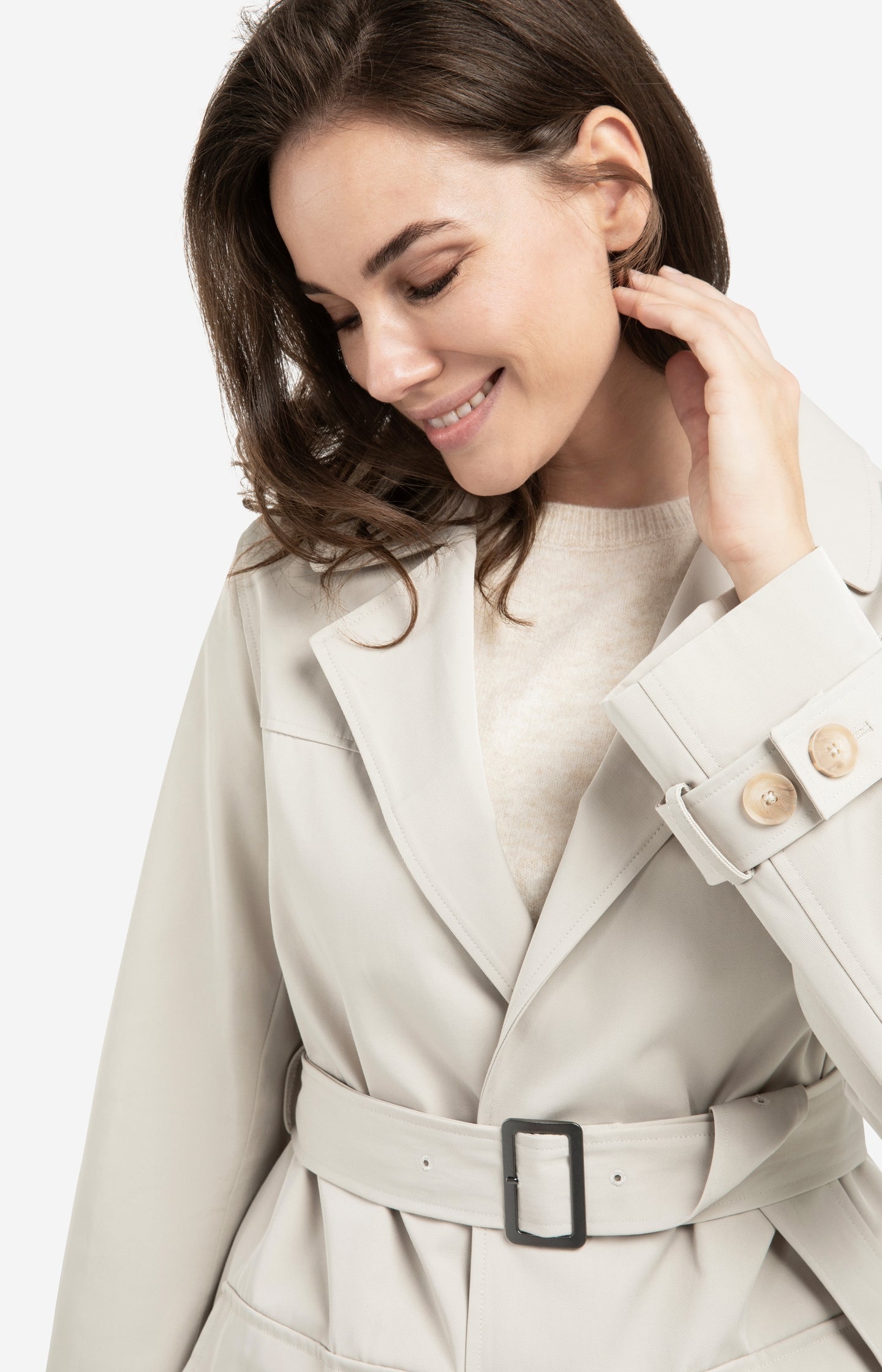 Woven mid-length trenchcoat with belt