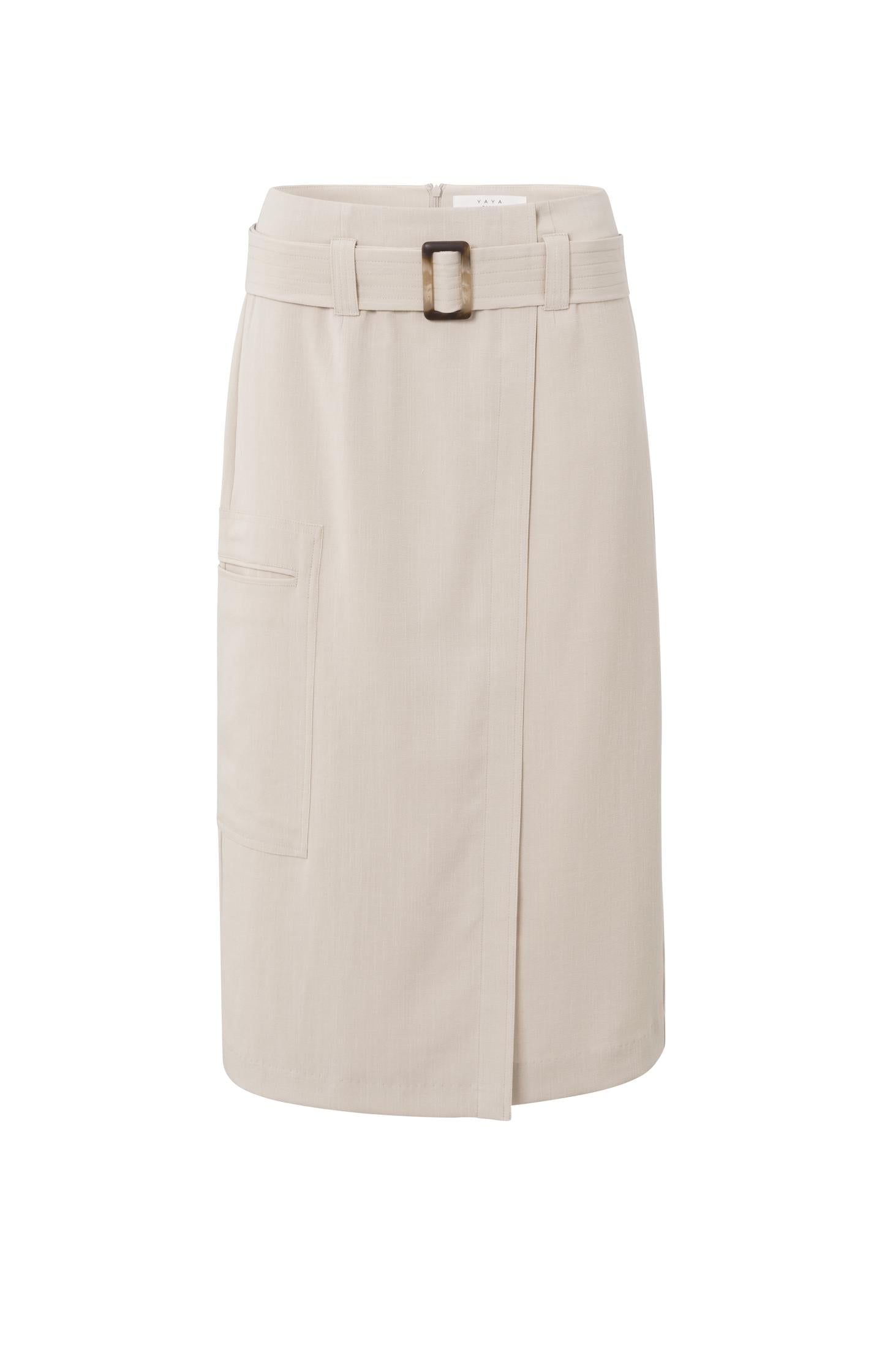 Woven midi skirt with belt, zip, pocket and wrap effect - Type: product