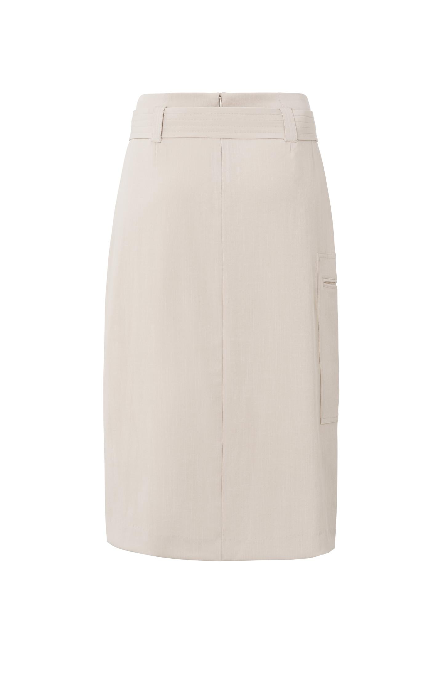 Woven midi skirt with belt, zip, pocket and wrap effect