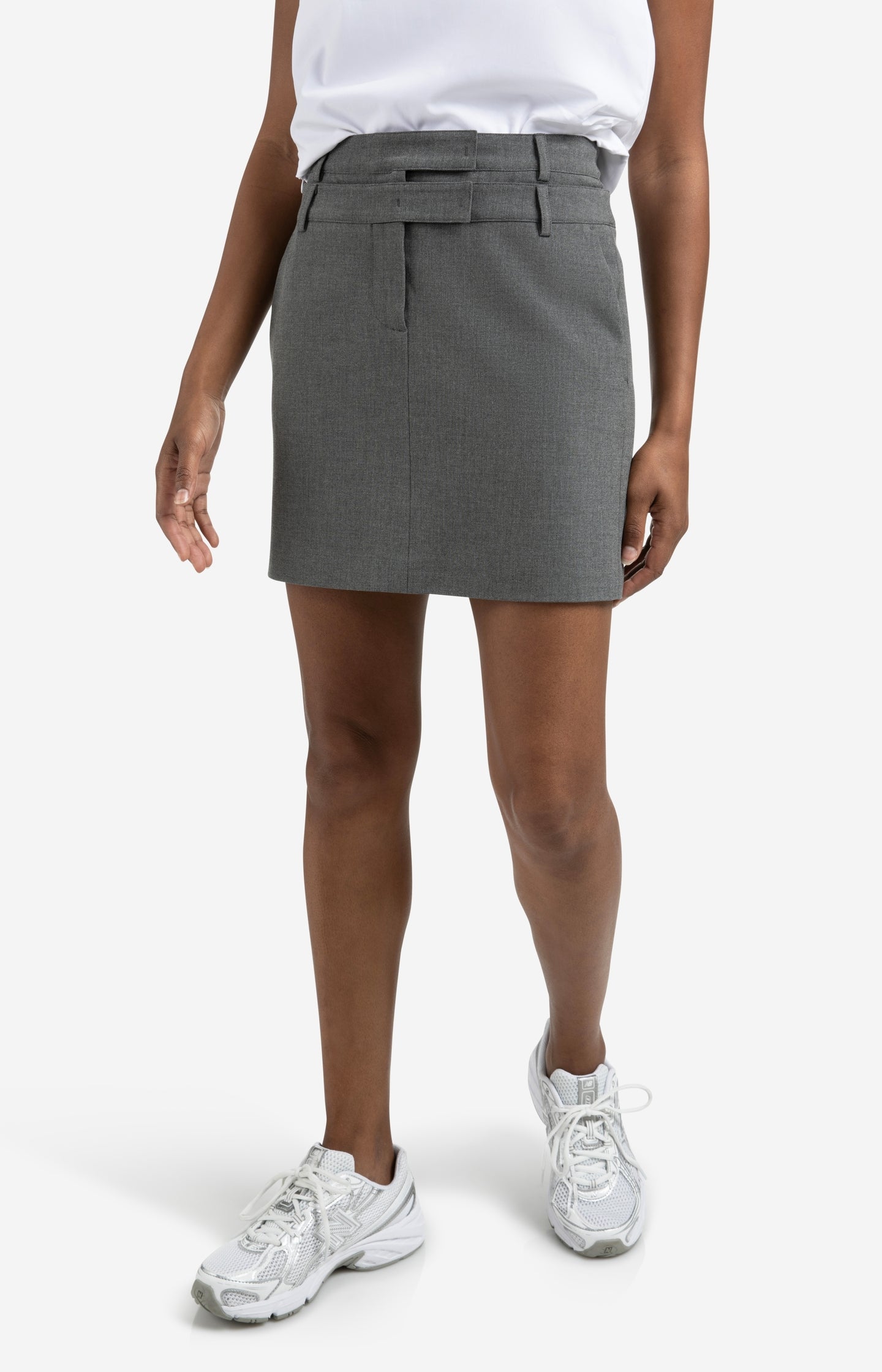 Woven mini skirt with double waistband detail