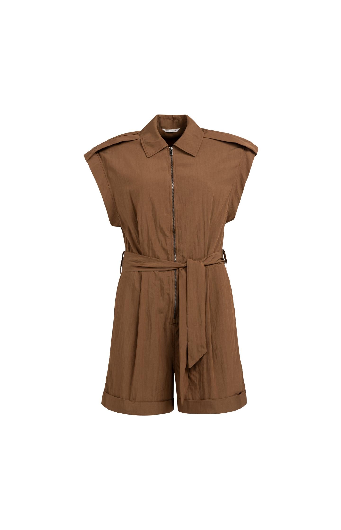 Woven playsuit with zip and tie belt - Type: video
