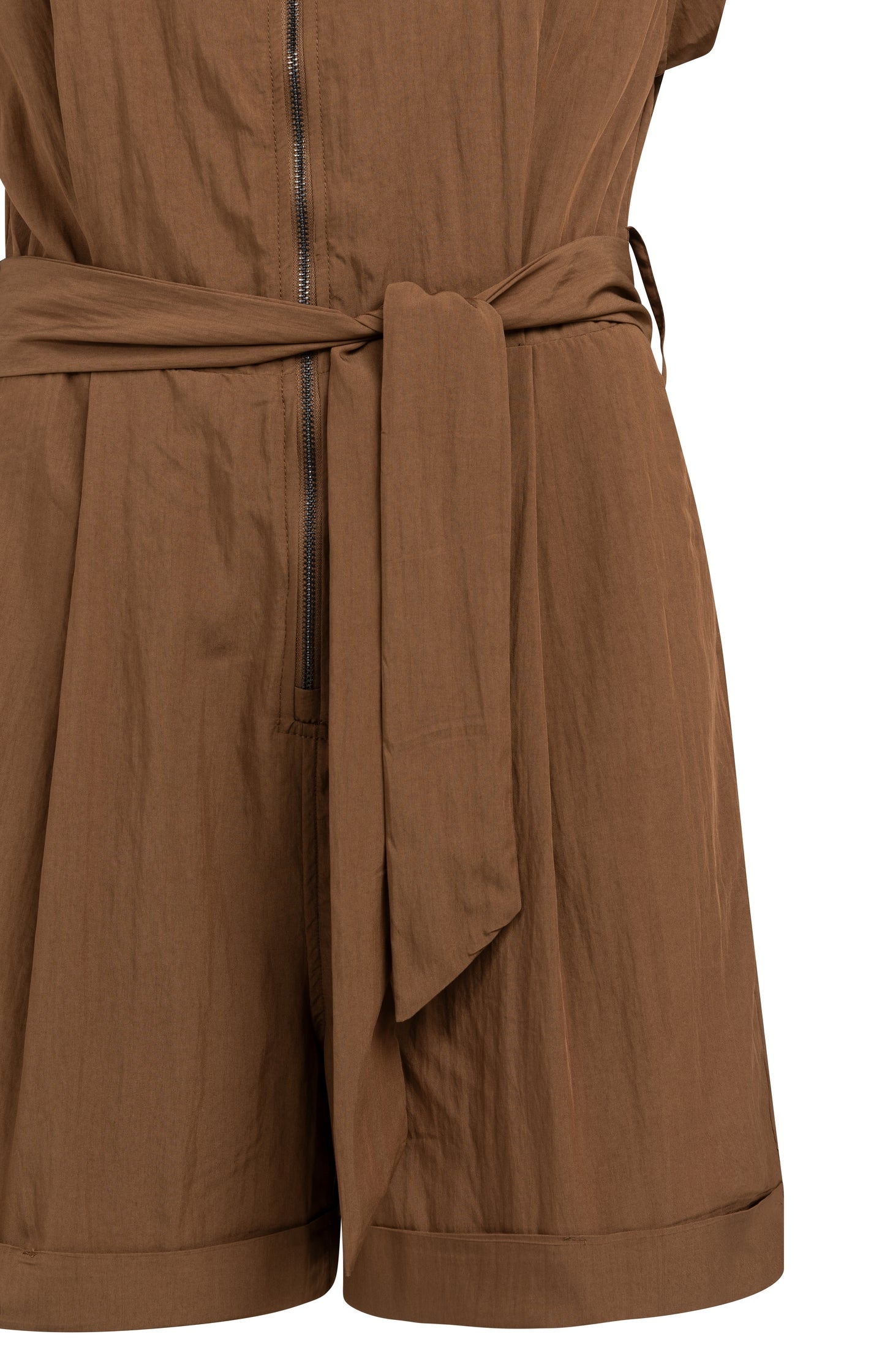 Woven playsuit with zip and tie belt - Type: video