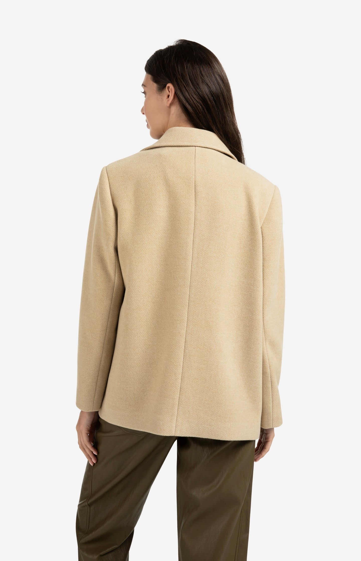Woven short coat with double-breasted closure