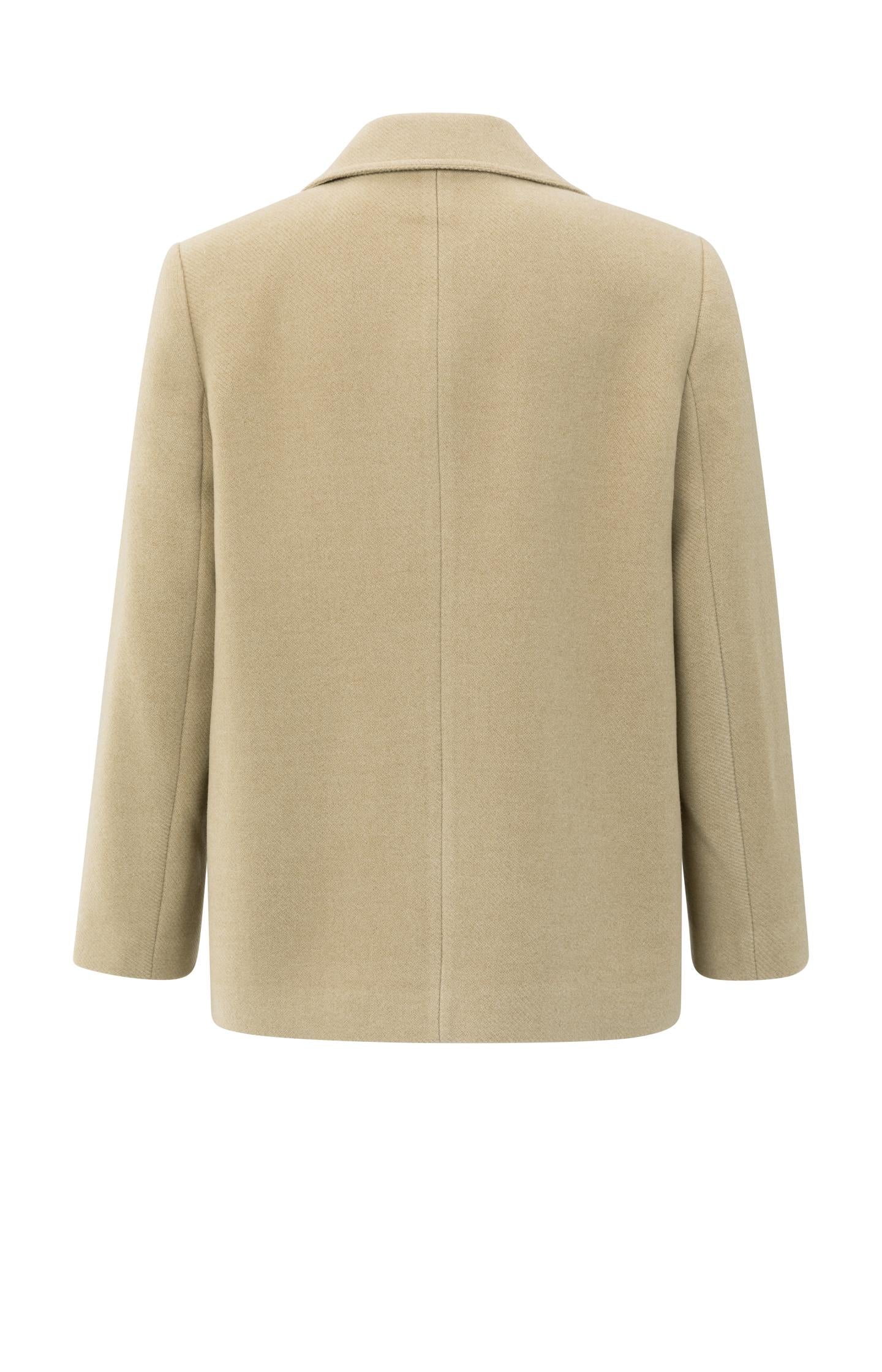 Woven short coat with double-breasted closure