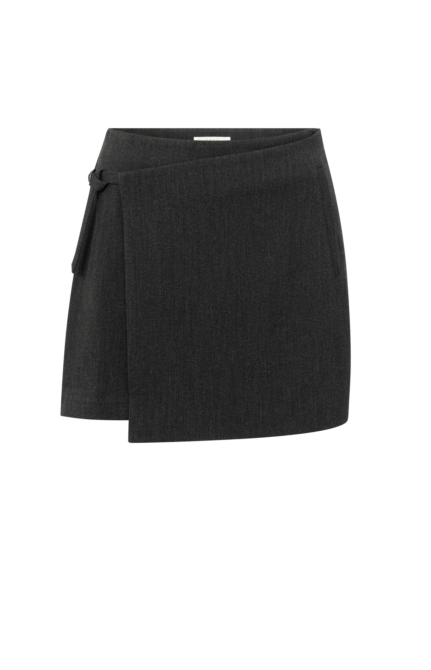 Woven short skirt with subtle wrap design and belt - Type: product