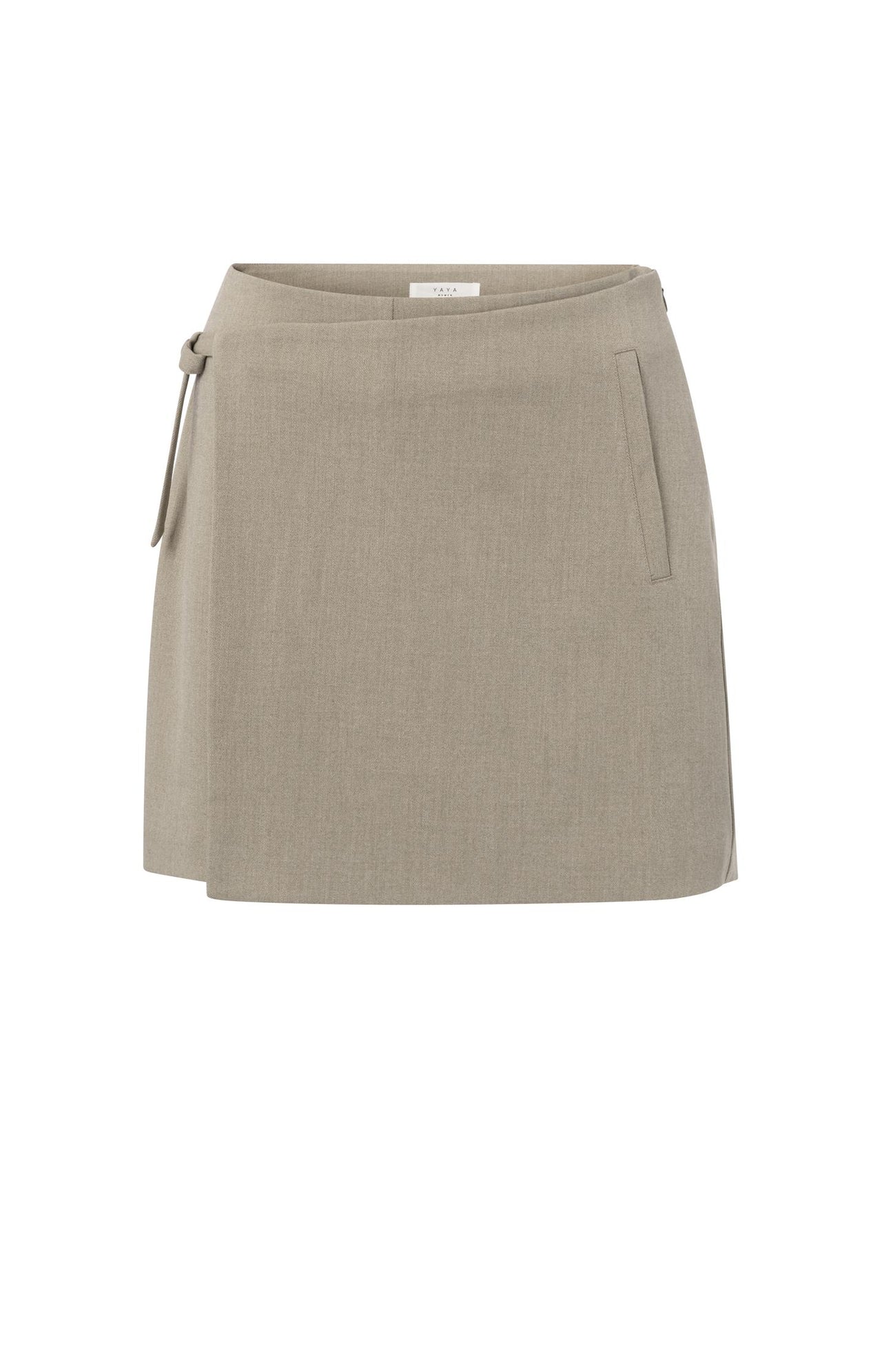 Woven short skirt with subtle wrap design and belt - Type: product