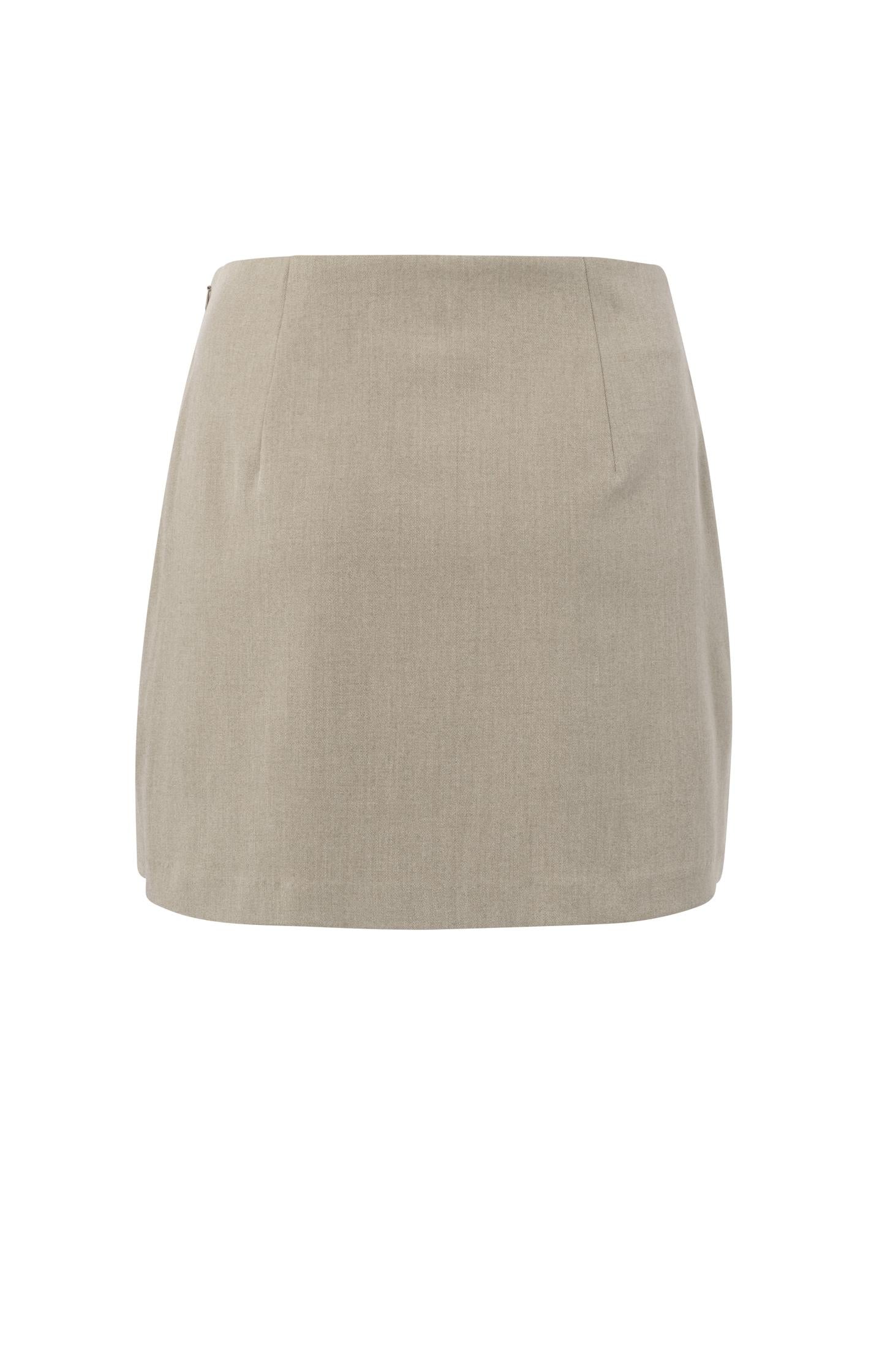 Woven short skirt with subtle wrap design and belt