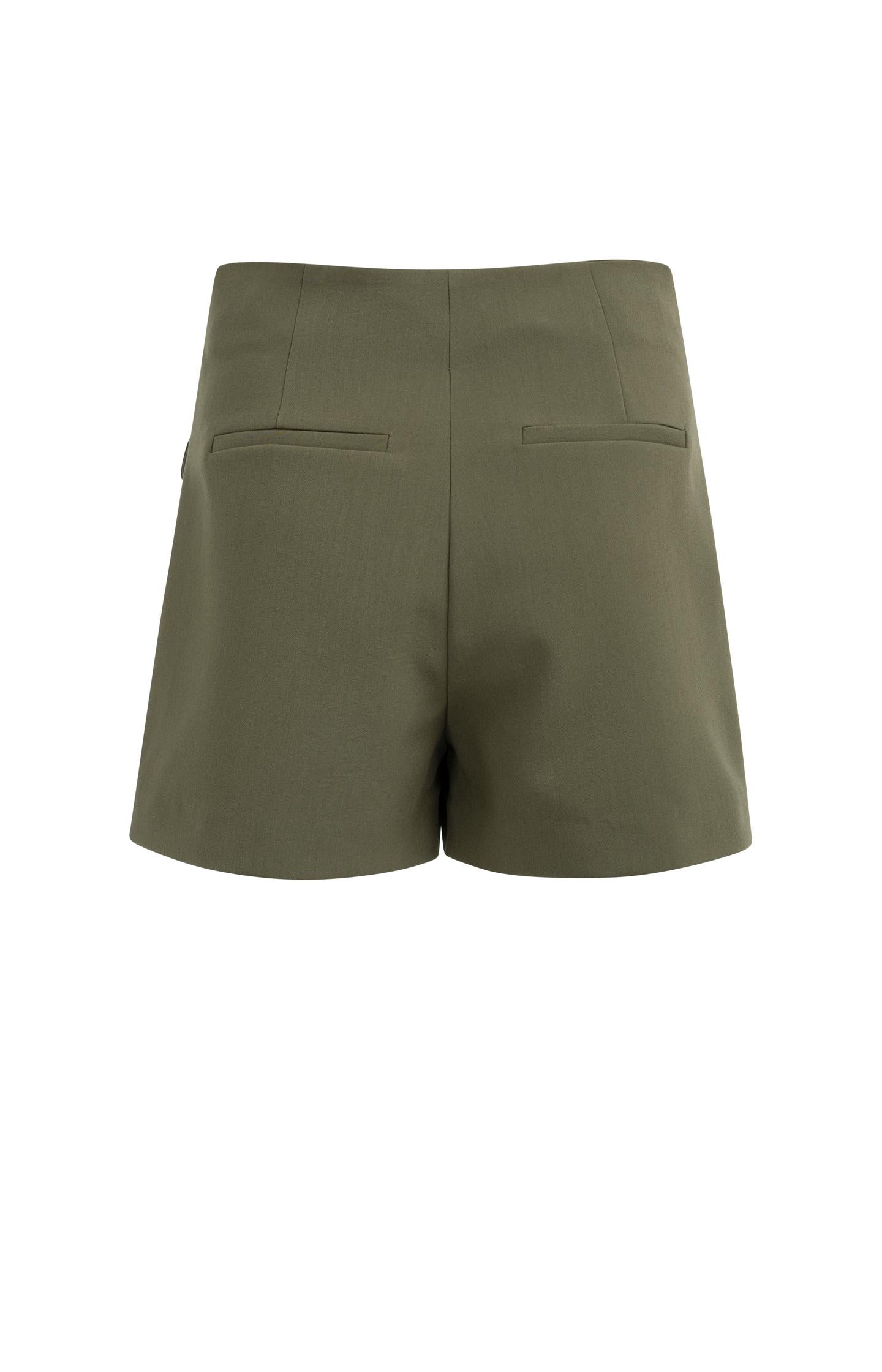 Geweven skort met klepzakken en knopen