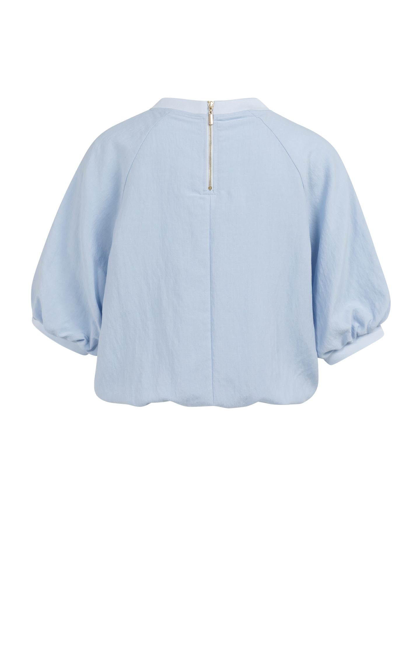 Woven T-shirt with balloon sleeves and zip