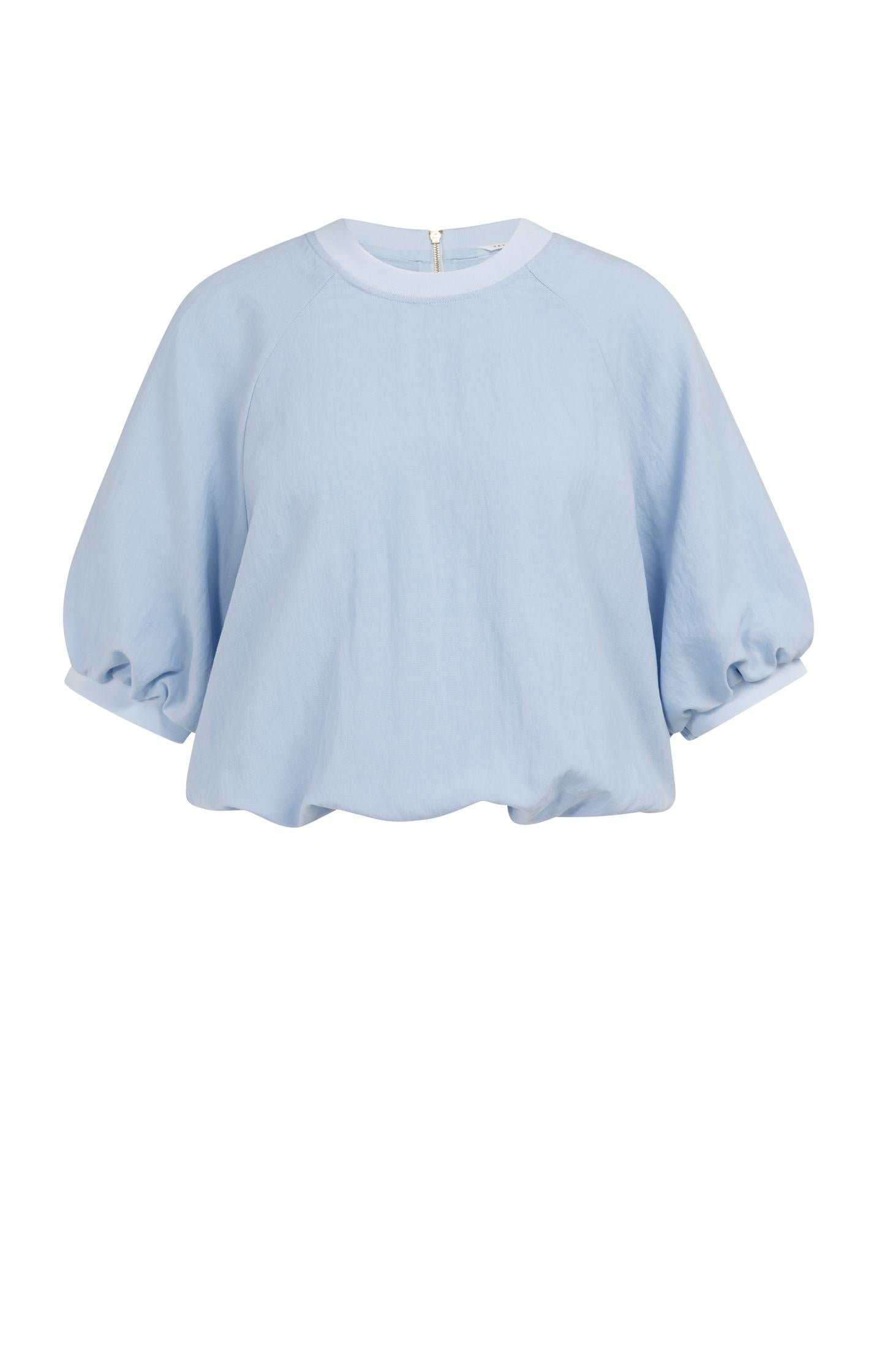 Heve Whip Ballon Sleeve BL　white Woven T-shirt with balloon sleeves and zip