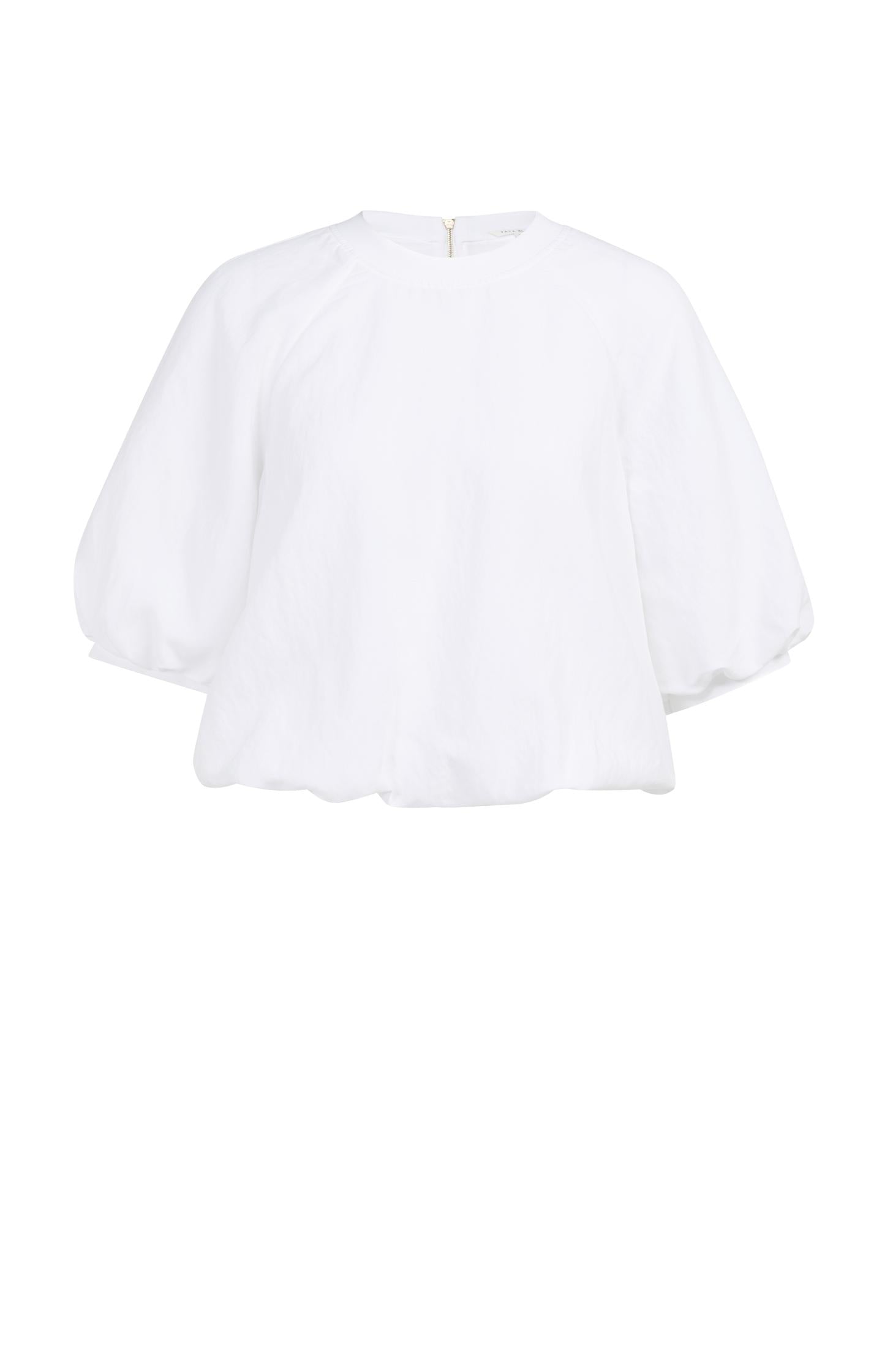 Woven T-shirt with balloon sleeves and zip