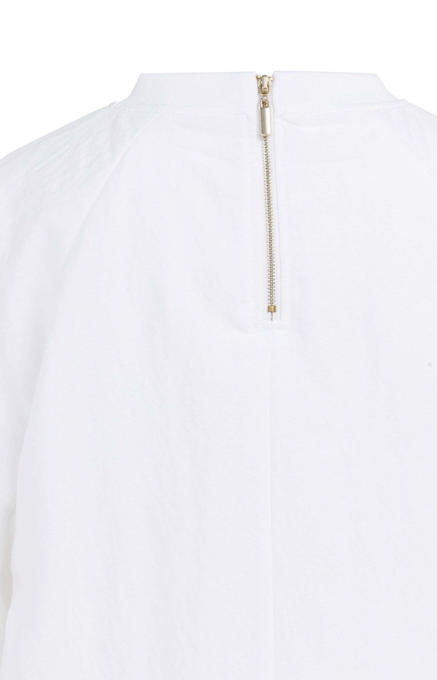 Woven T-shirt with balloon sleeves and zip