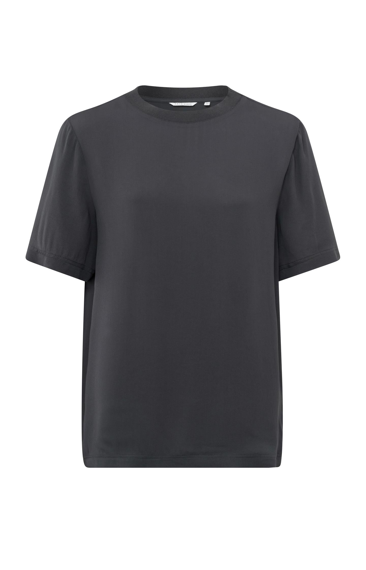 Woven top with short sleeves, pleats and round neck - Type: product